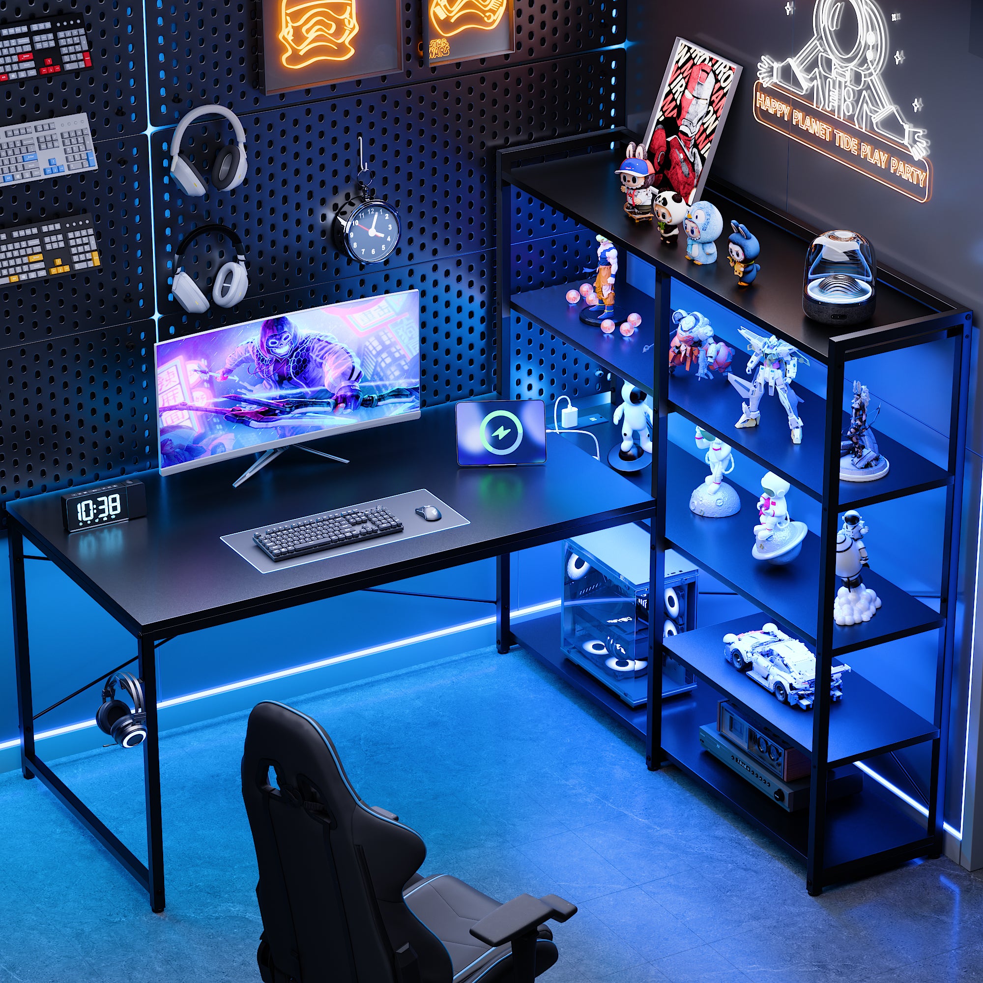 Pamray 49 Pollici Scrivania Angolare Gaming con LED Marrone