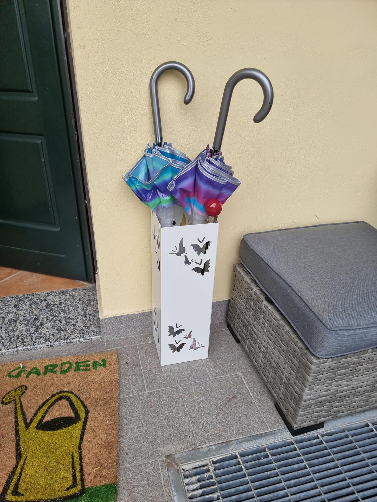 Baroni Home portaombrelli quadrato farfalle metallo grigio tortora