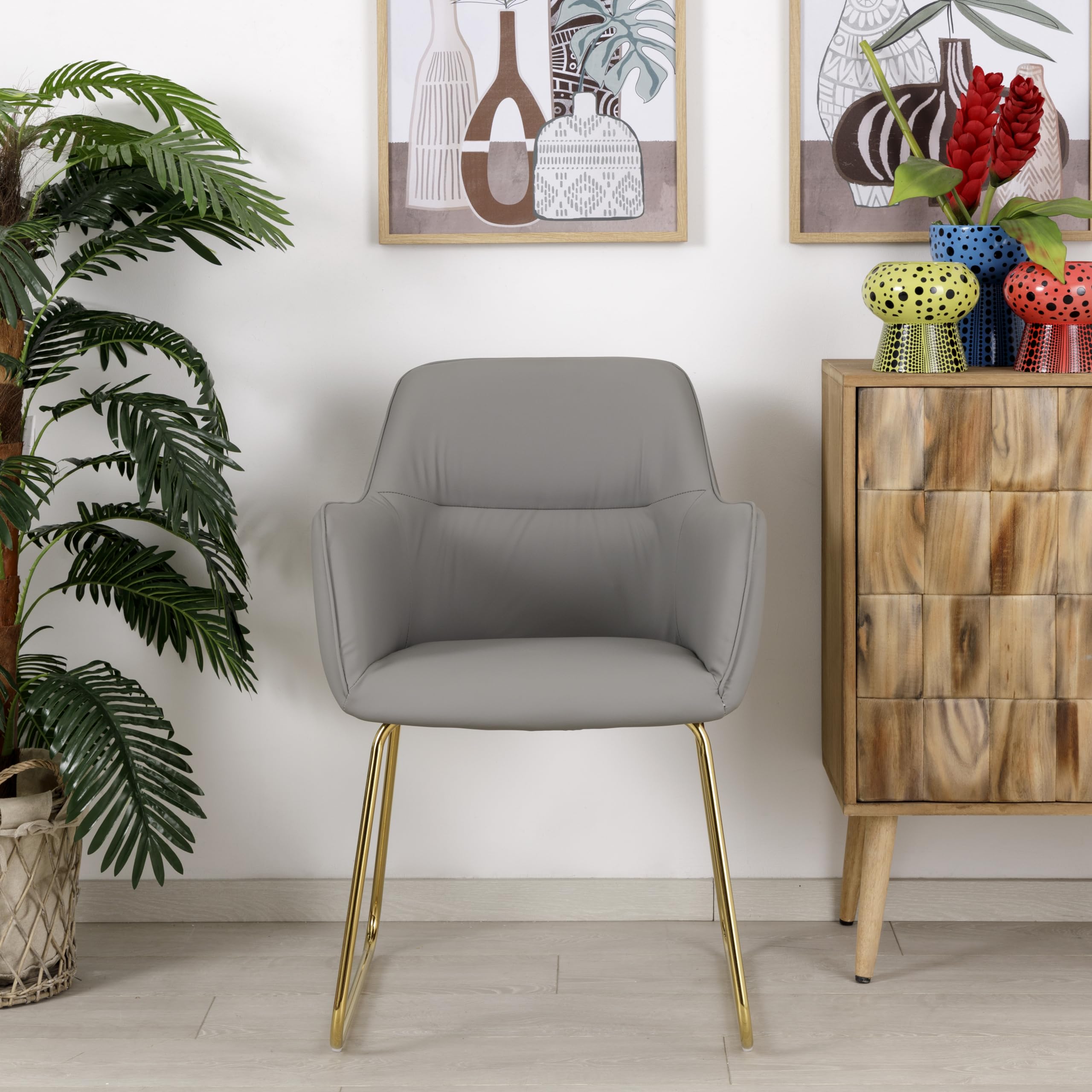 Baroni Home Poltrona Moderna poltrona grigia ecopelle 55x84x47 cm