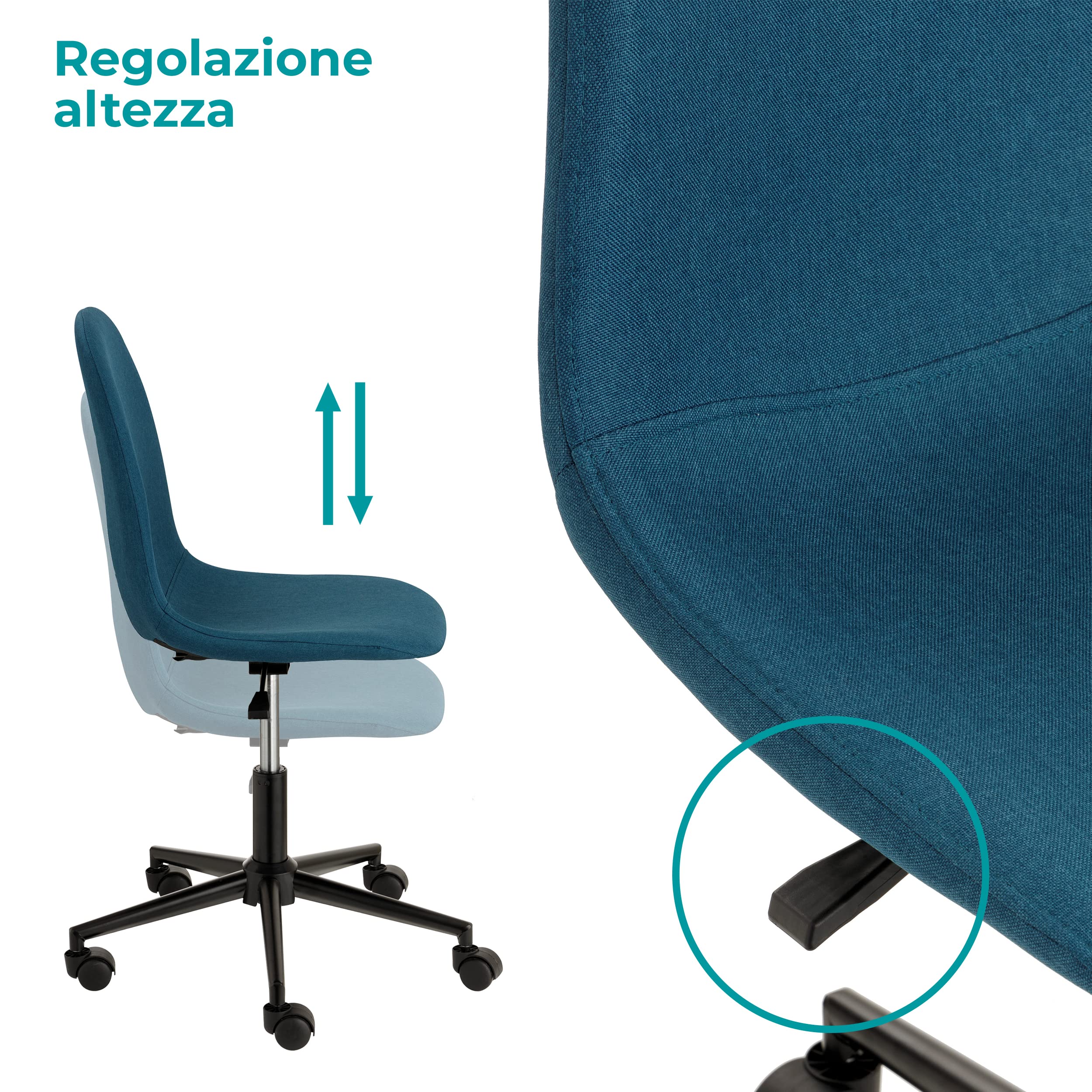 Baroni Home sedia ufficio girevole blu tessuto senza braccioli