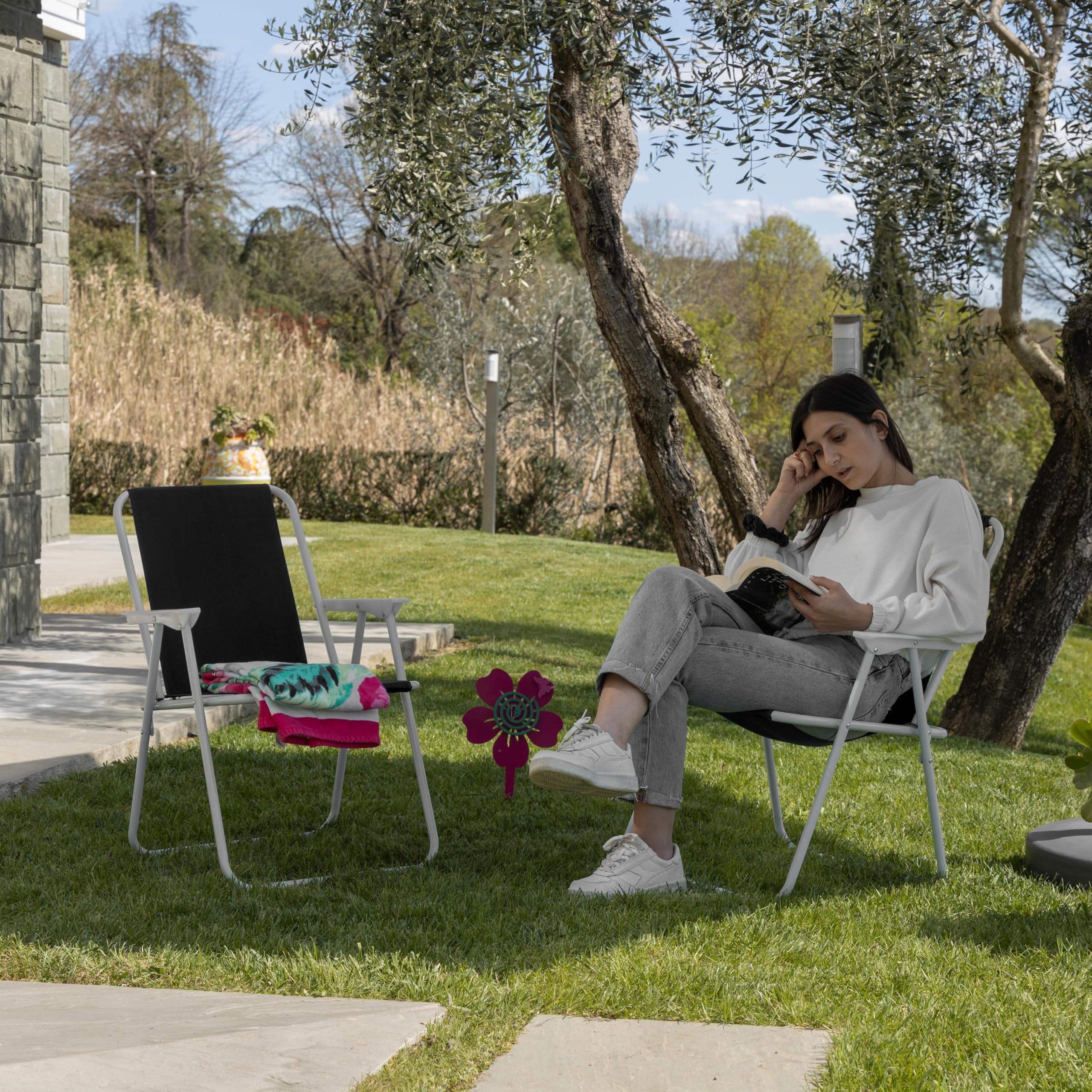 Baroni Home Sedia Pieghevole Mare Set 2 Nere con Braccioli
