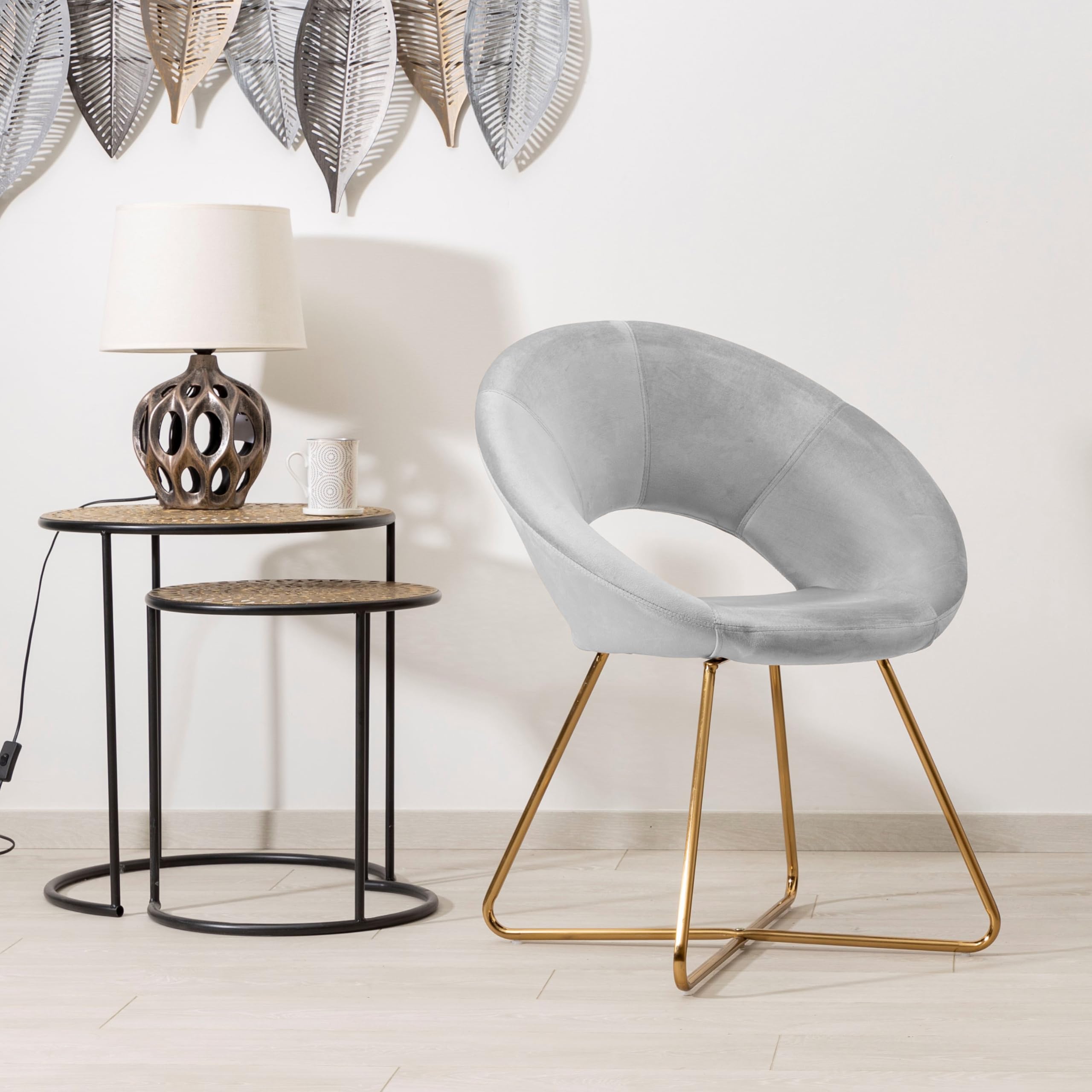 Baroni Home poltrona velluto beige gambe oro 71x59x84 cm