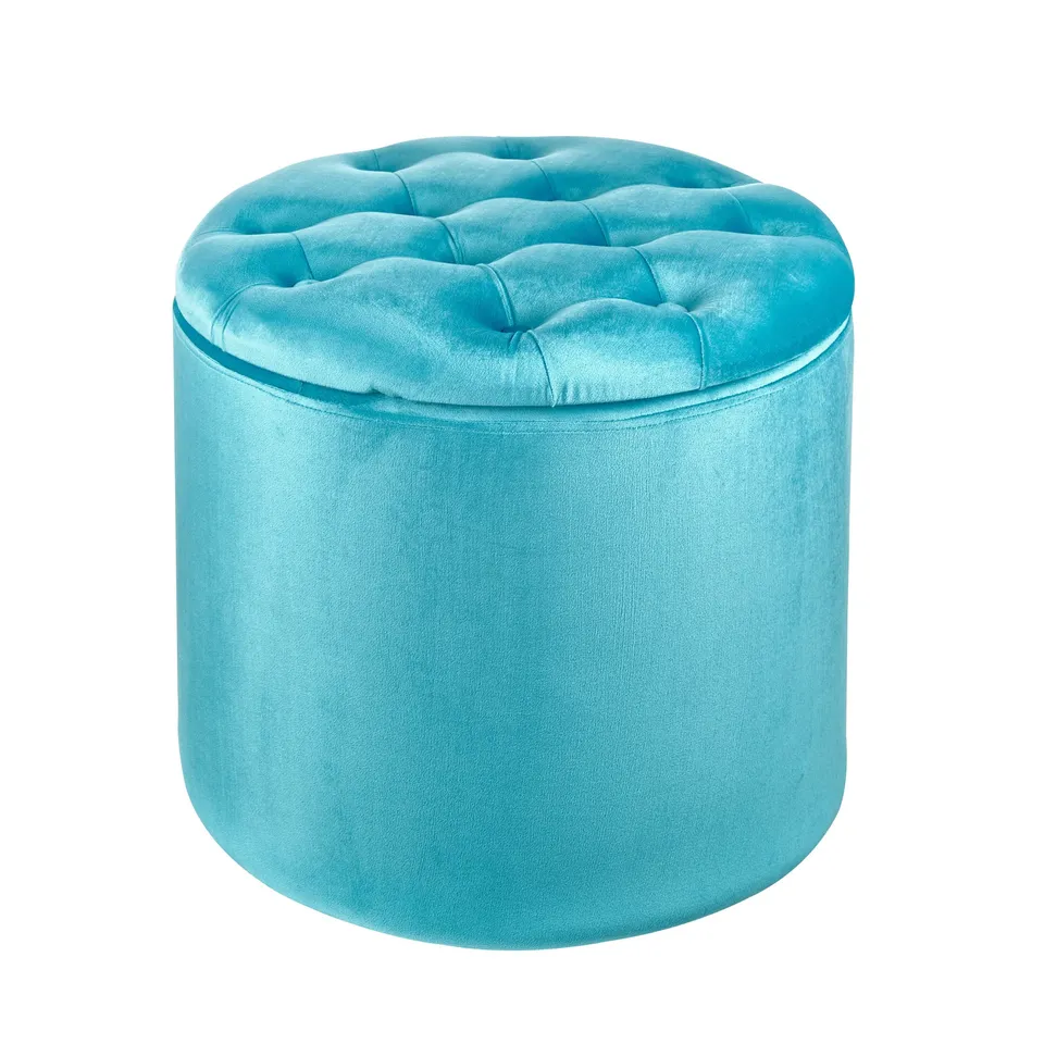 Baroni Home Pouf Contenitore Scarpiera Velluto Turchese Ø50x42 cm