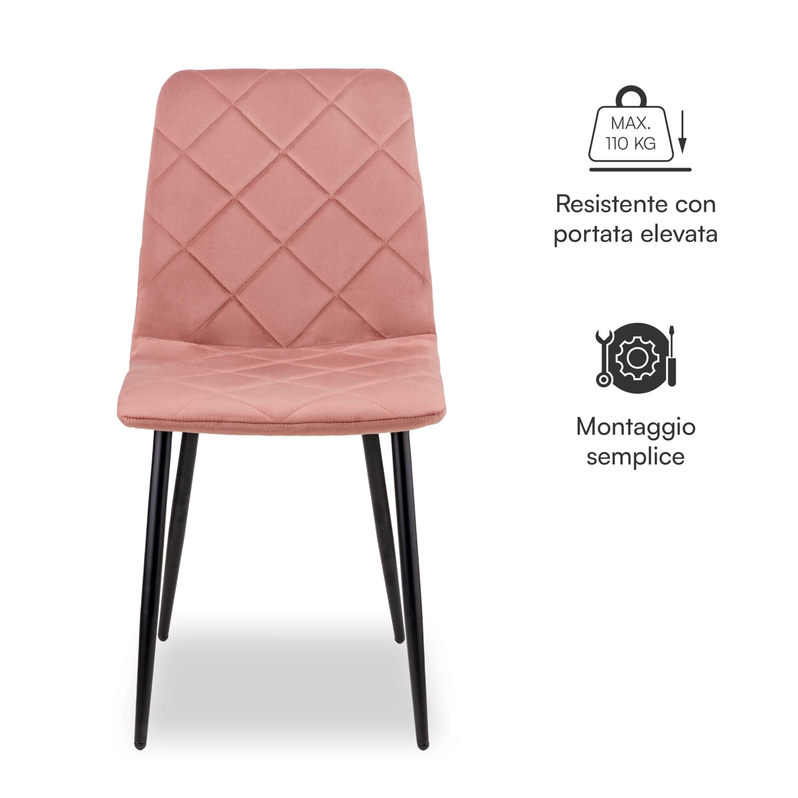 Baroni Home sedia in velluto rosa 52x44x85 cm gambe ferro