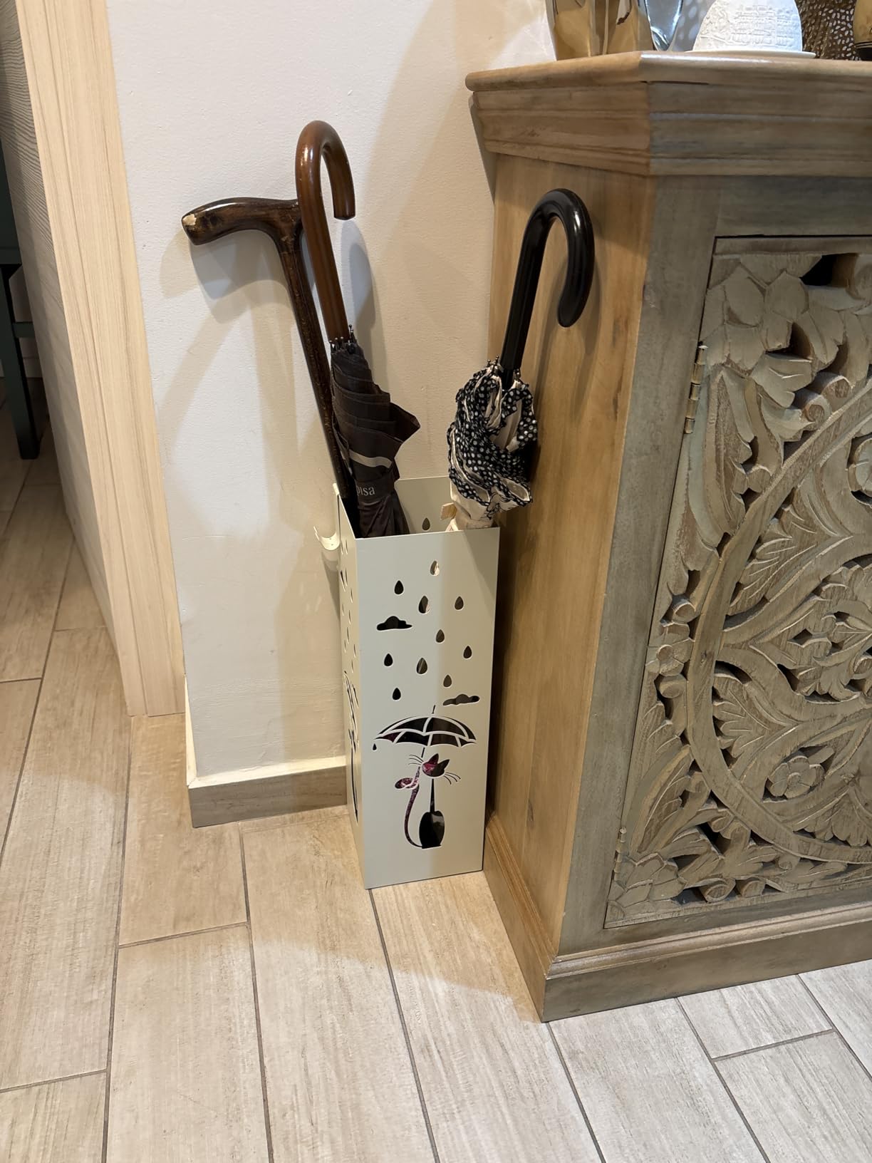 Baroni Home Portaombrelli Gatto Tortora 15,5x15,5x49 cm
