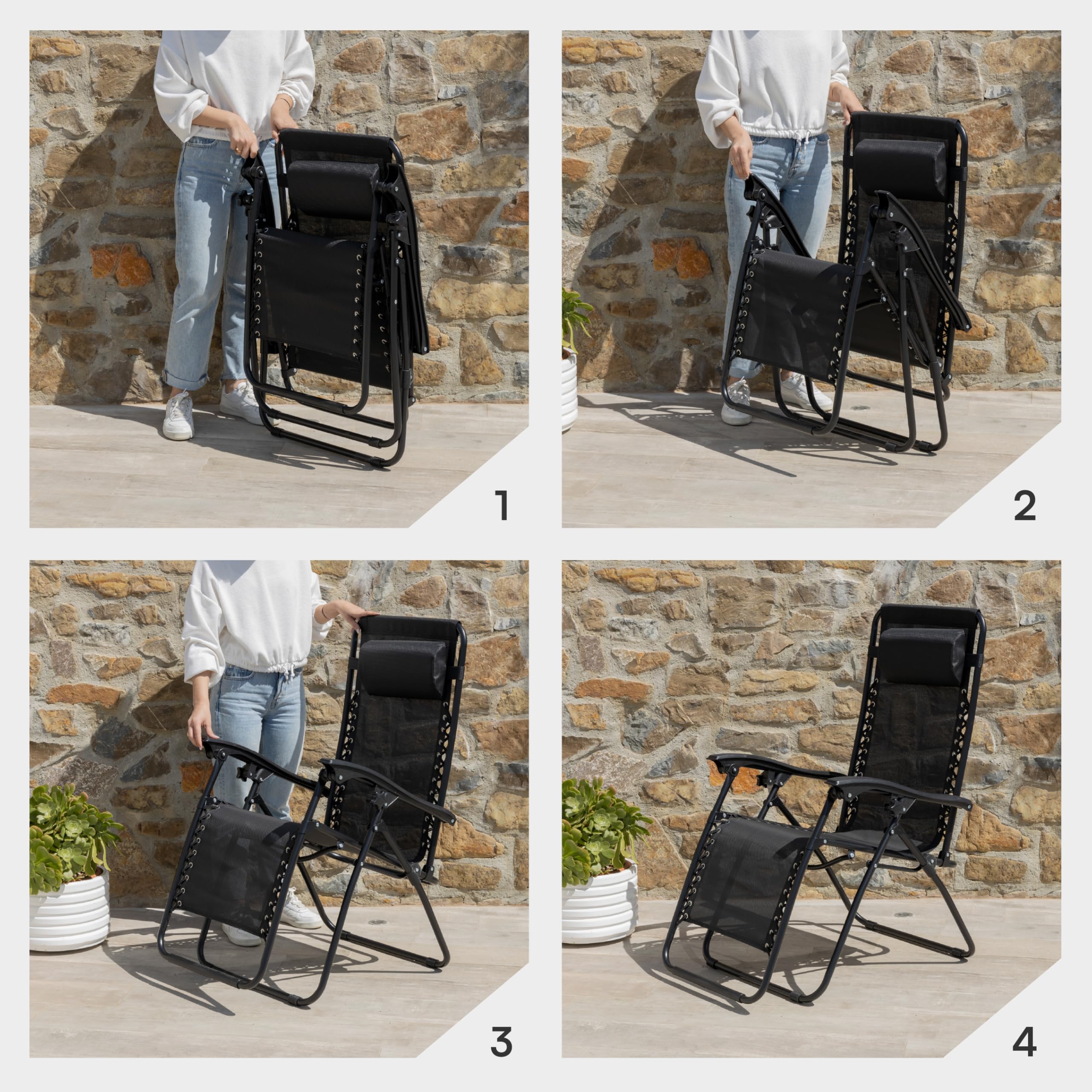 Baroni Home sdraio zero gravity pieghevole giardino nero