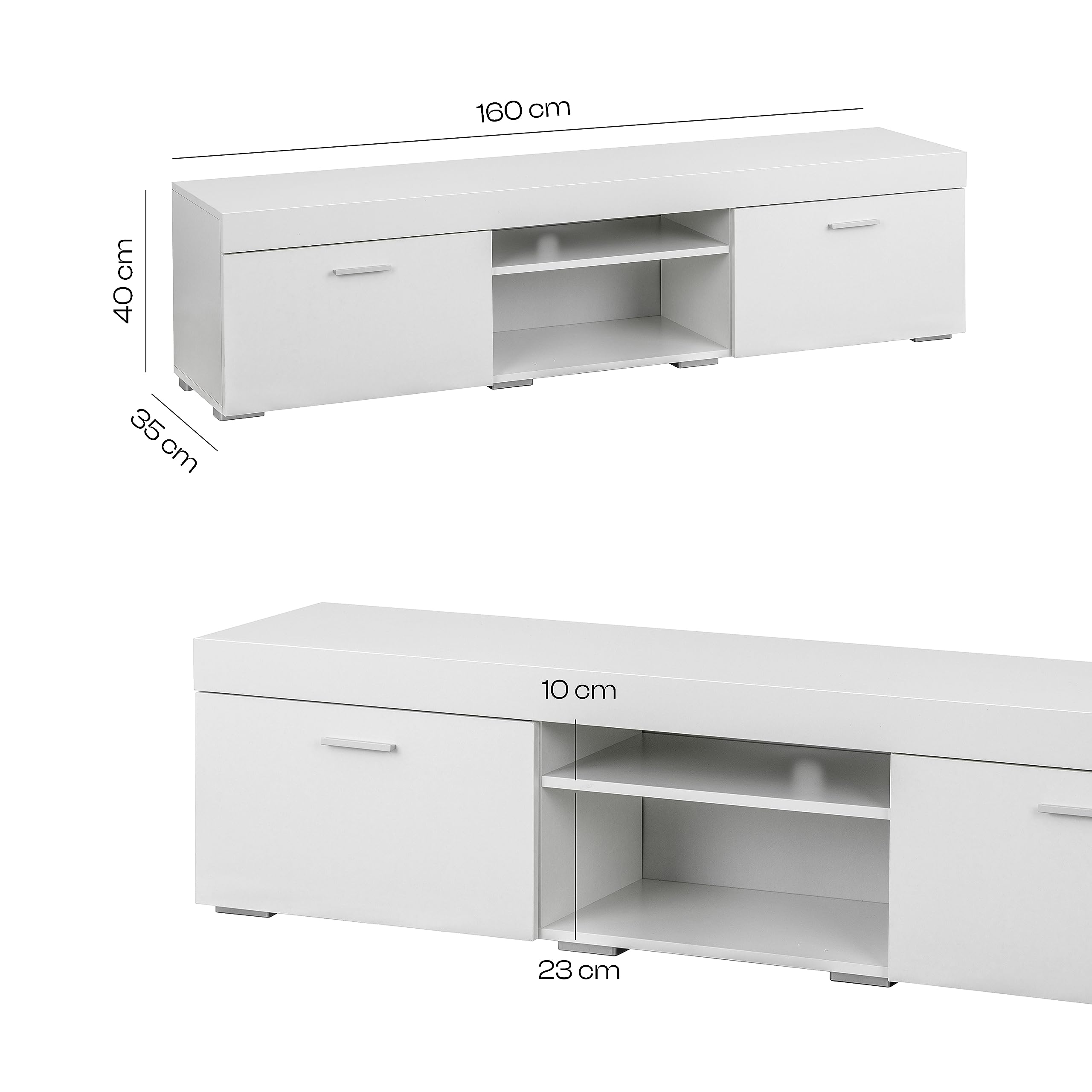 Baroni Home Mobile TV Bianco 2 Sportelli 160x35x40 cm