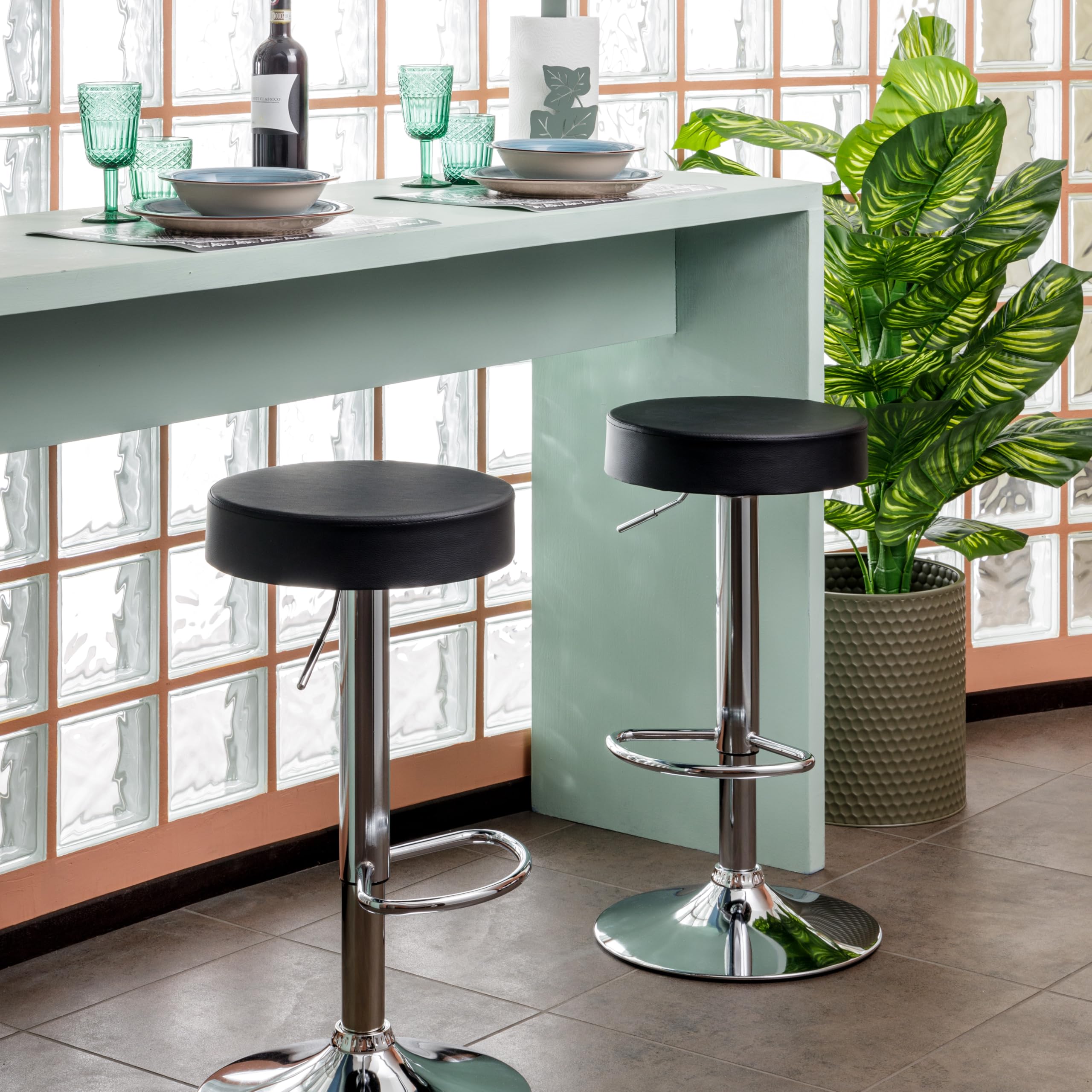 Baroni Home Sgabello Bar Girevole Nero 59-79 cm 1 Pezzo