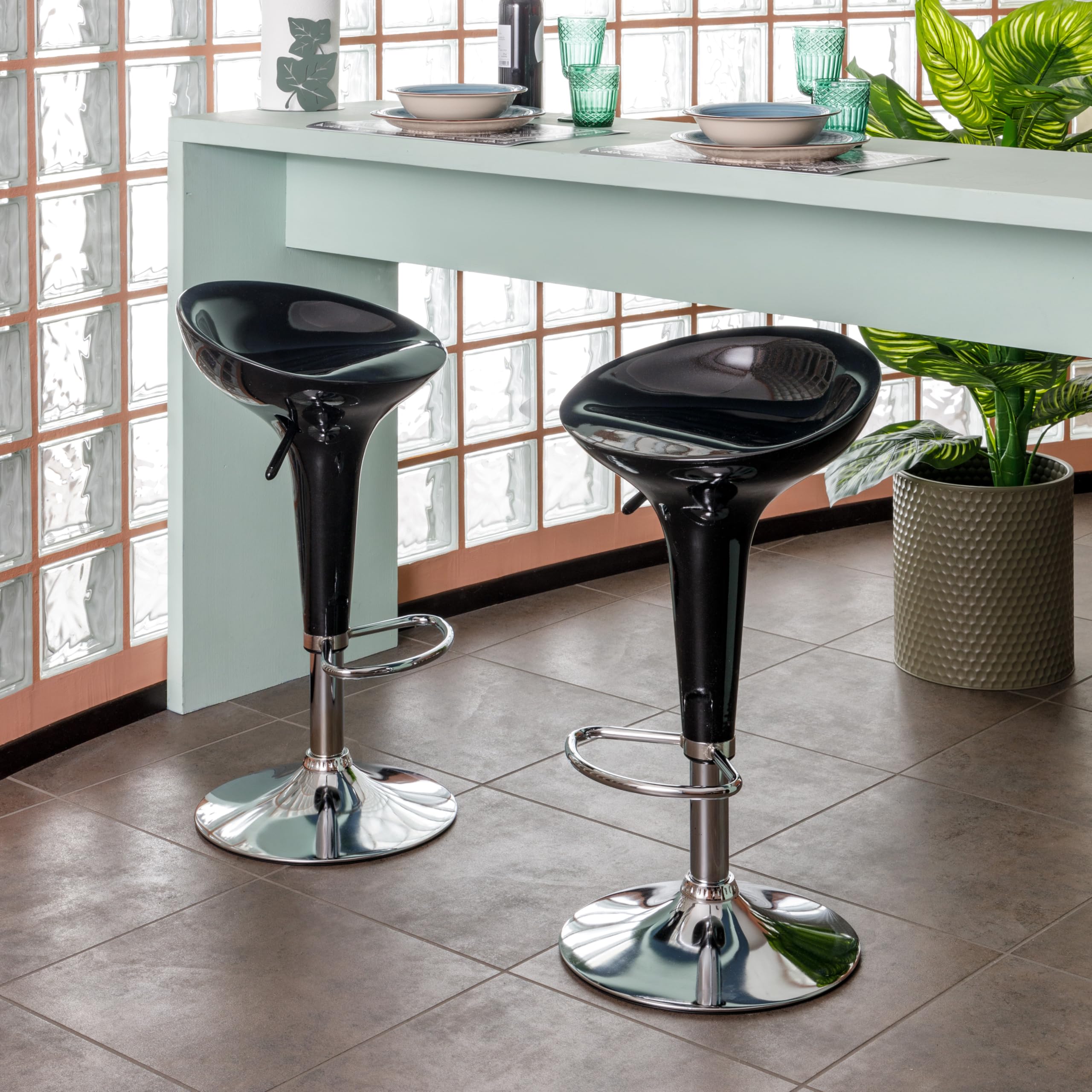 Baroni Home sgabello bar girevole nero regolabile 59-79 cm