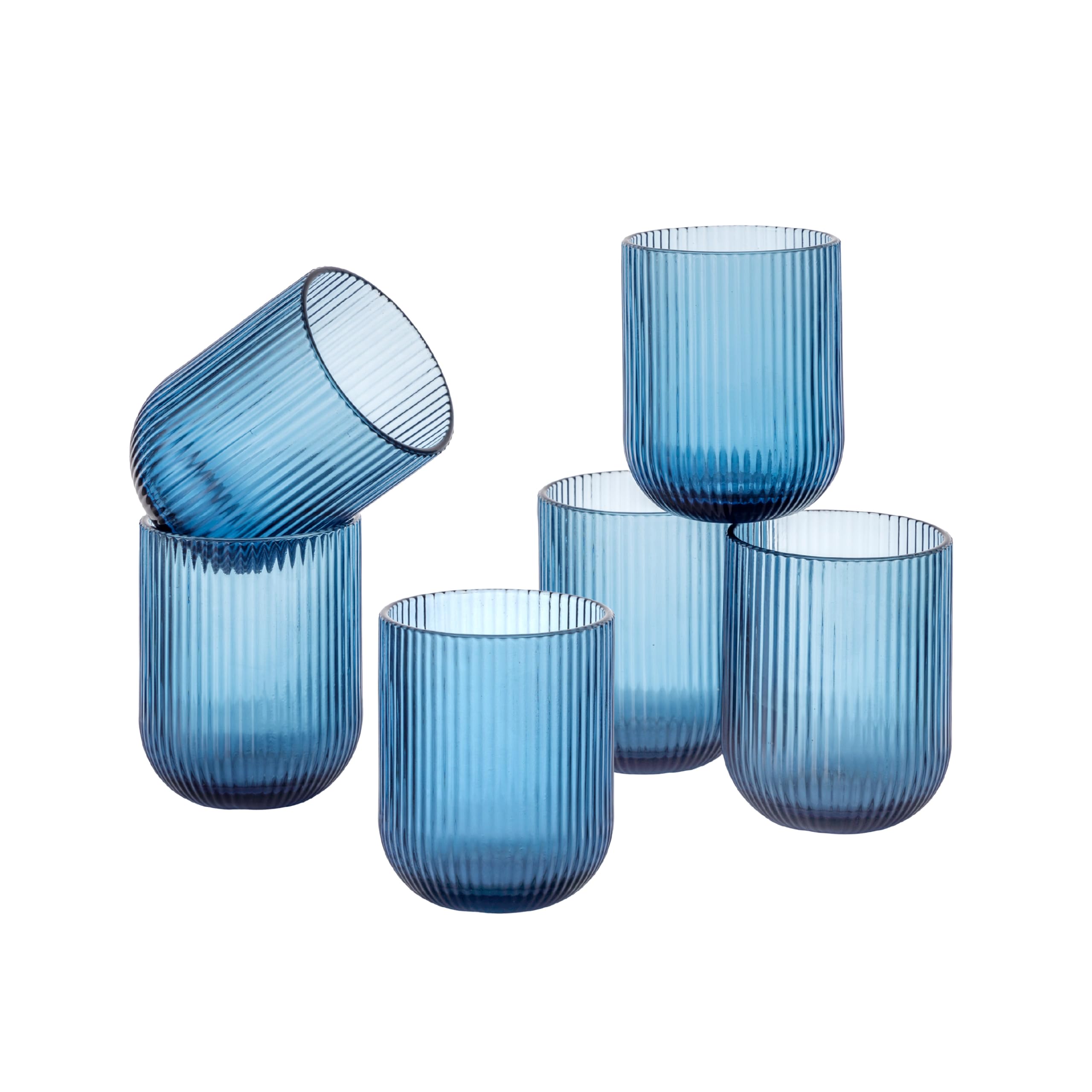 Baroni Home Set 6 Bicchieri Vetro Verde Righe 30 CL 8x8x10