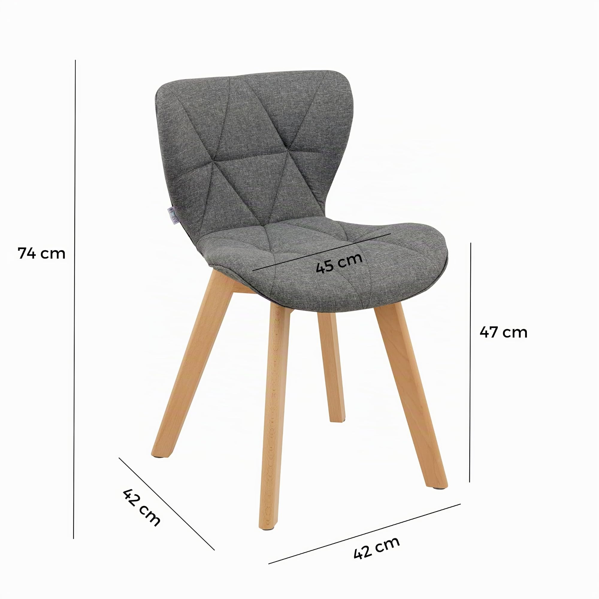 Baroni Home sedia grigia 4 pezzi gambe legno