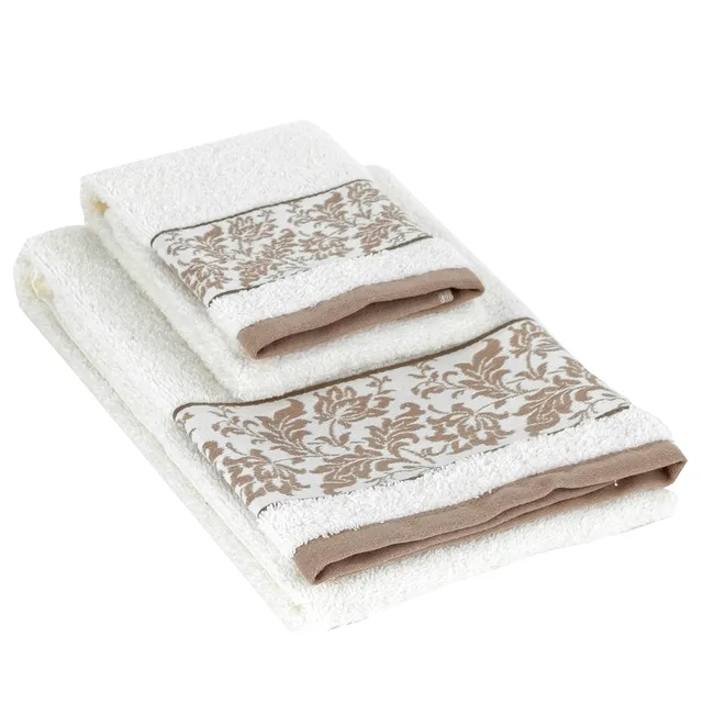Baroni Home Balze Damascate set 2 asciugamani bianco cotone