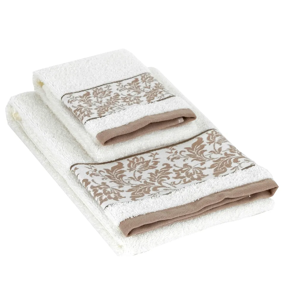 Baroni Home Balze Damascate set 2 asciugamani bianco cotone