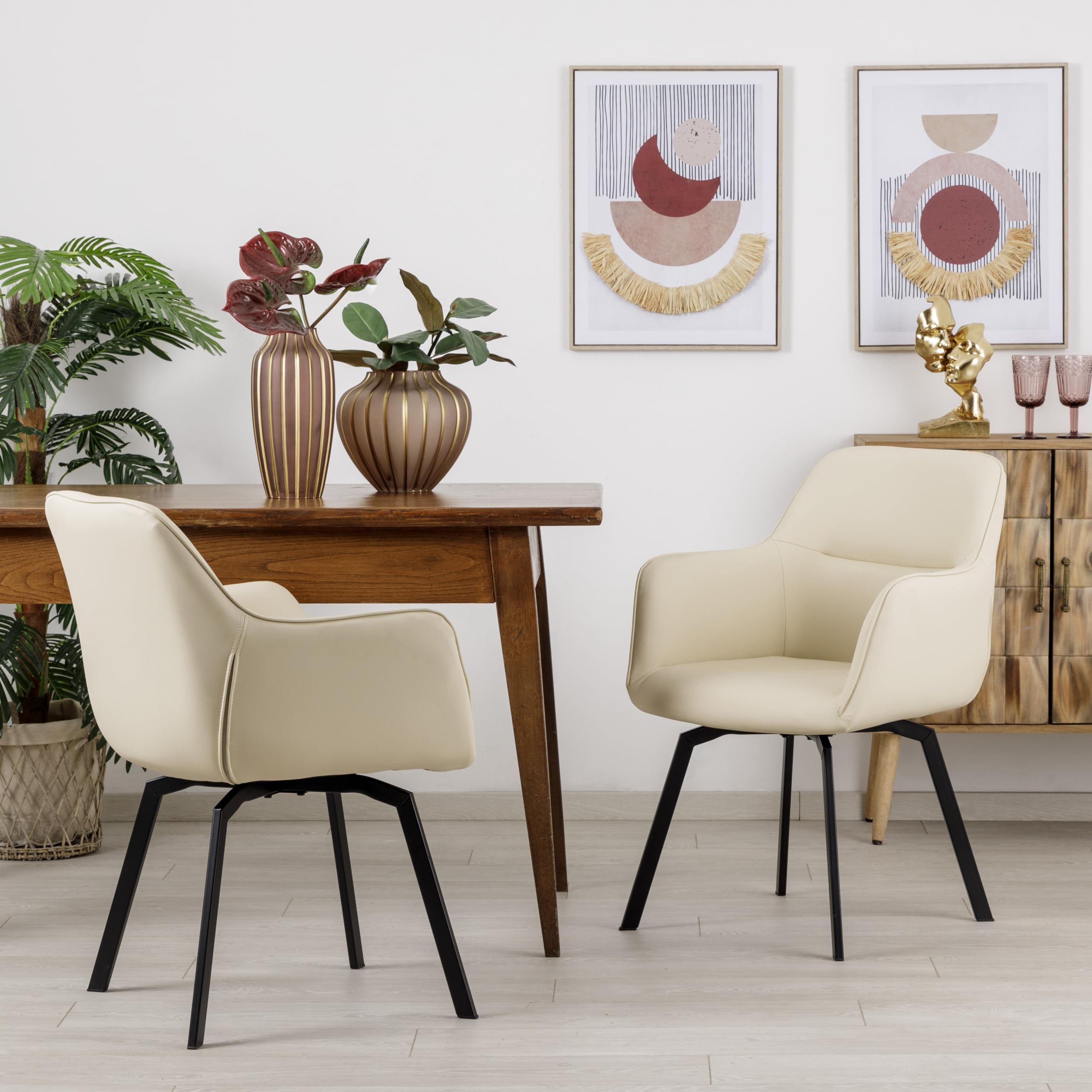 Baroni Home Poltrona Girevole Ecopelle Beige 55x85x47 cm
