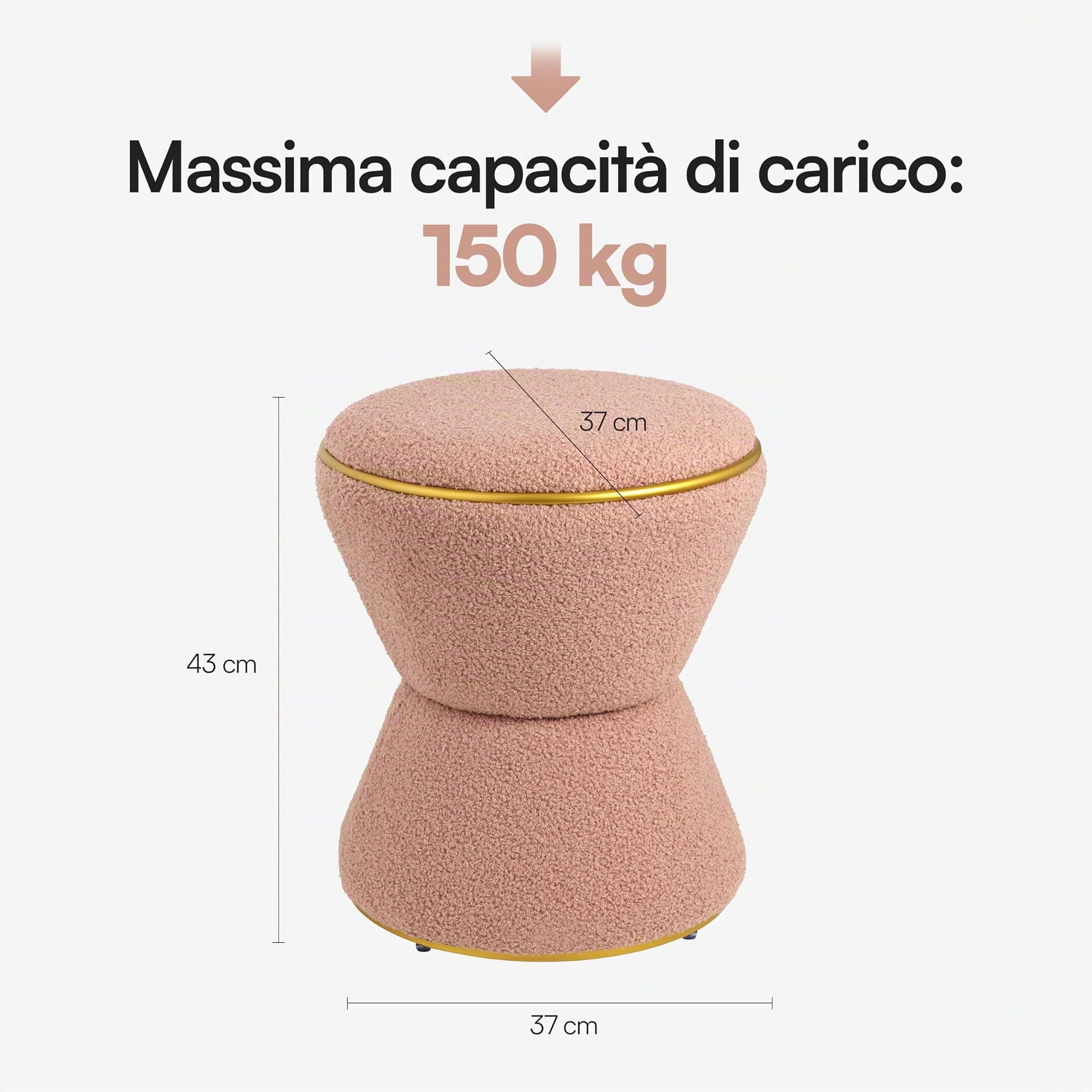 Baroni Home Pouf Sherpa Clessidra poggiapiedi rosa 37x37x43 cm