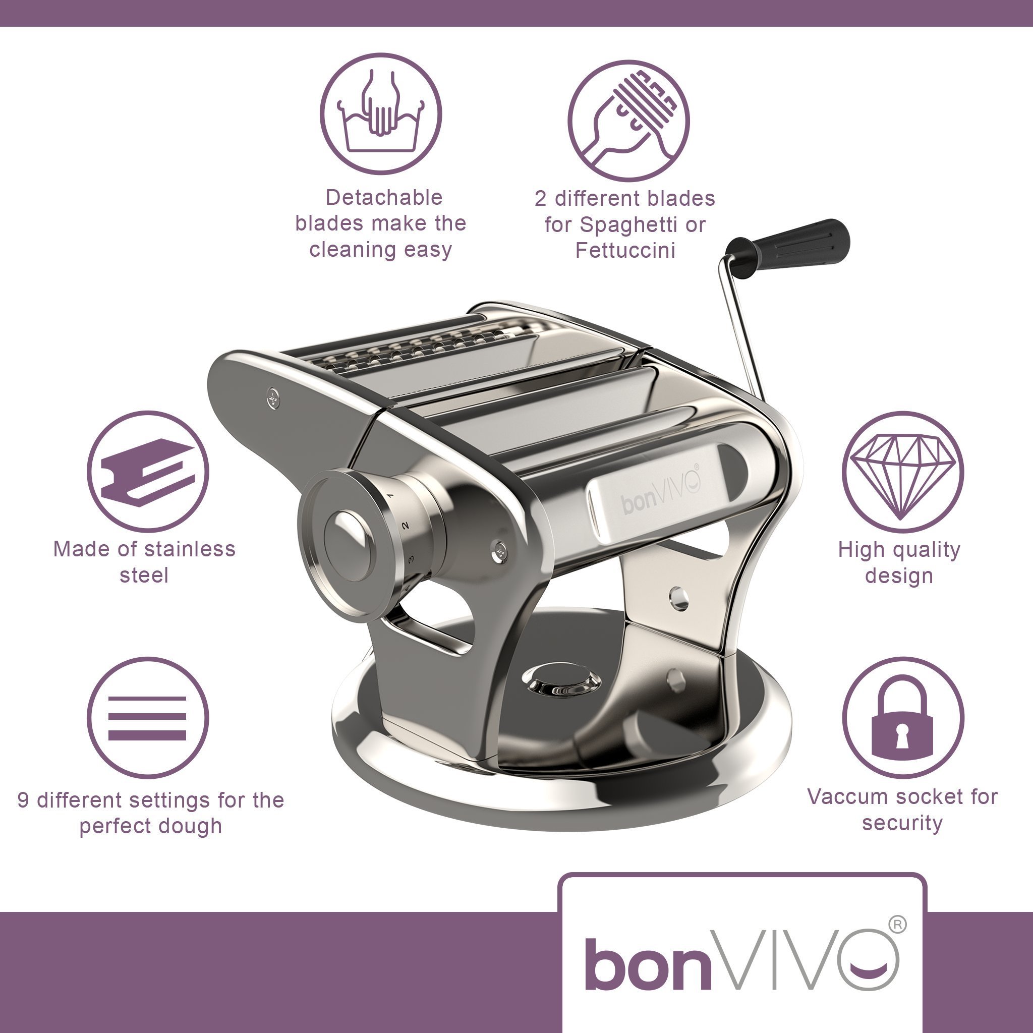 bonVIVO Pasta Mia macchina pasta fresca acciaio inox ventosa
