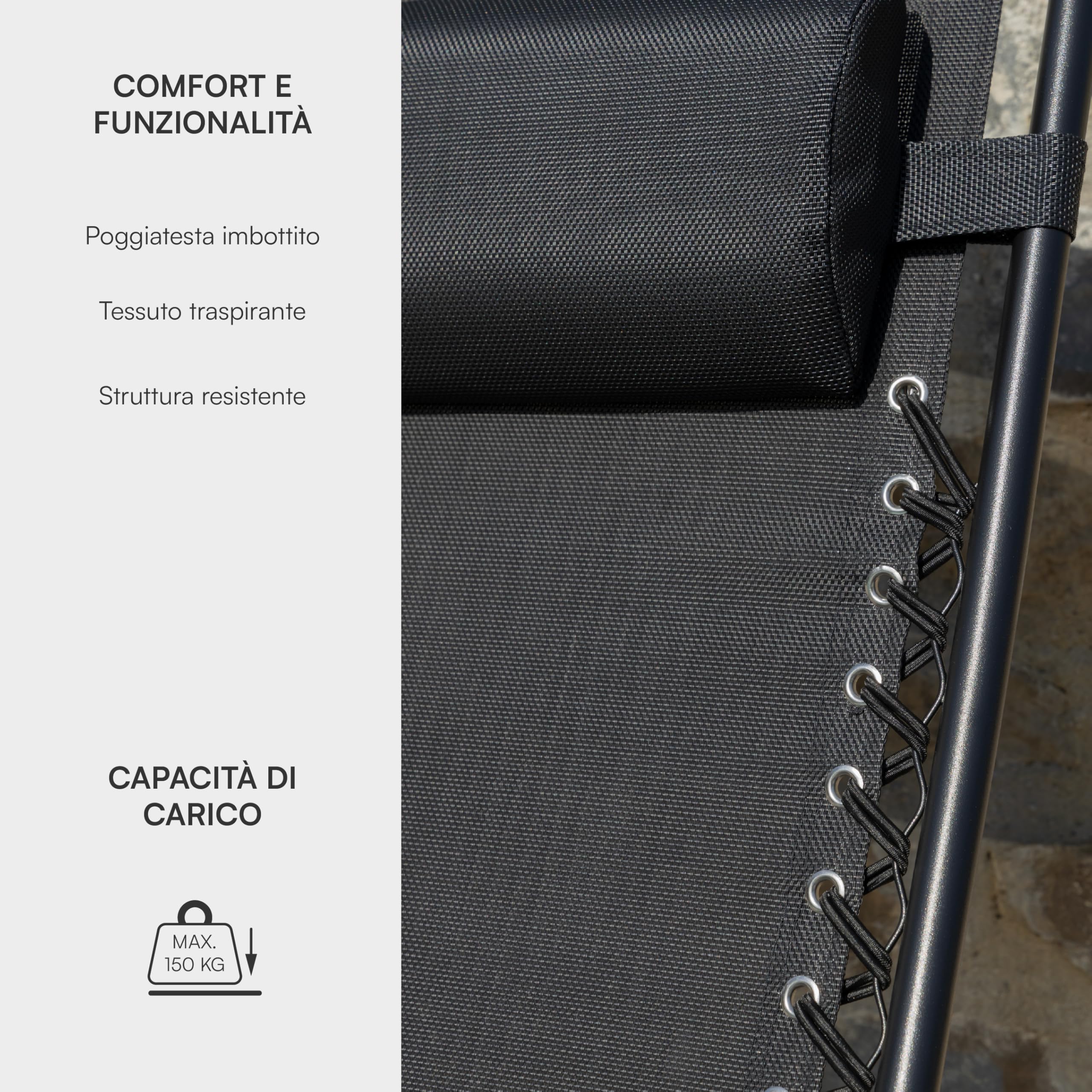 Baroni Home sdraio zero gravity pieghevole giardino nero