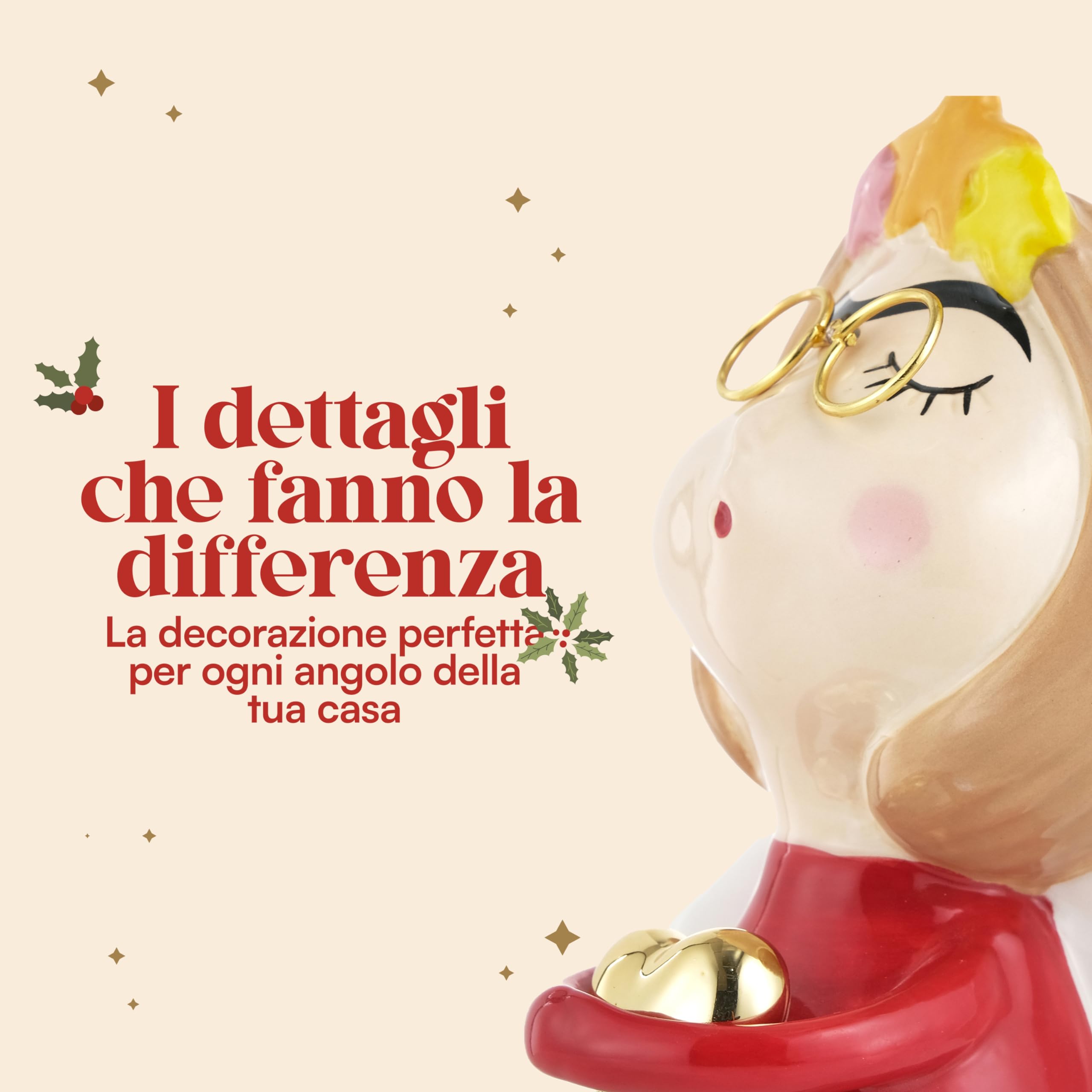 Baroni Home Statuetta Natalizia Ceramica Vestito Rosso 13x10x17 cm