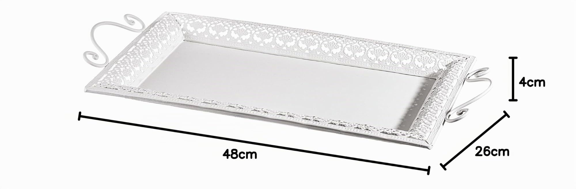 Baroni Home Vassoio Metallo Rettangolare Trina Bianco 48x26 cm