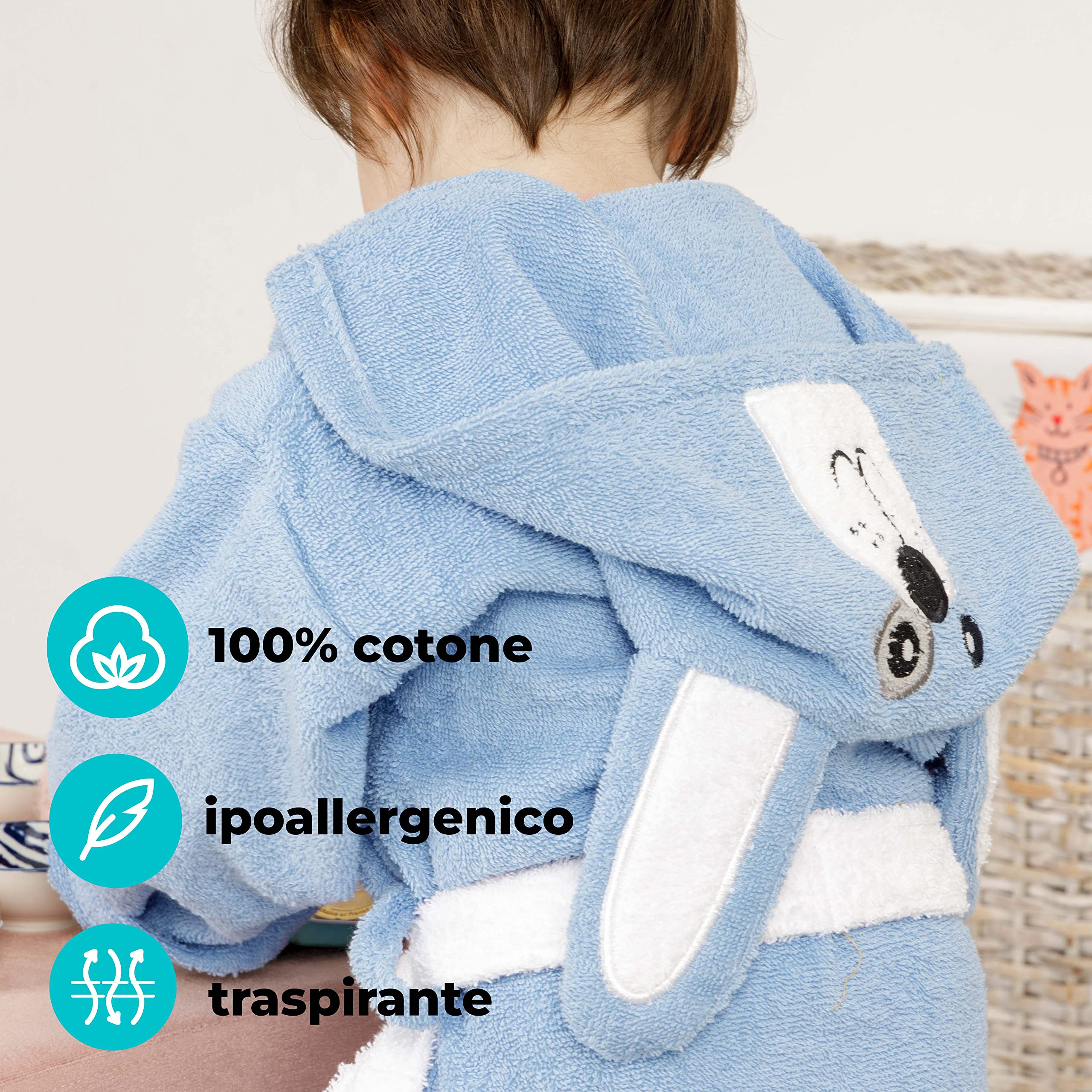 Baroni Home Accappatoio Bimbi con Cappuccio Cane in Cotone