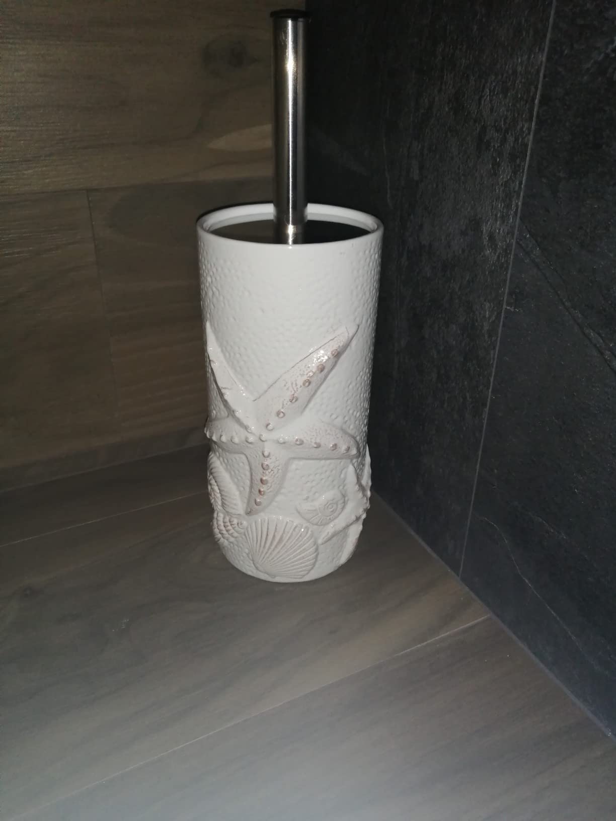 Baroni Home Scopino WC Ceramica 10x10x32 cm Grigio Decoro