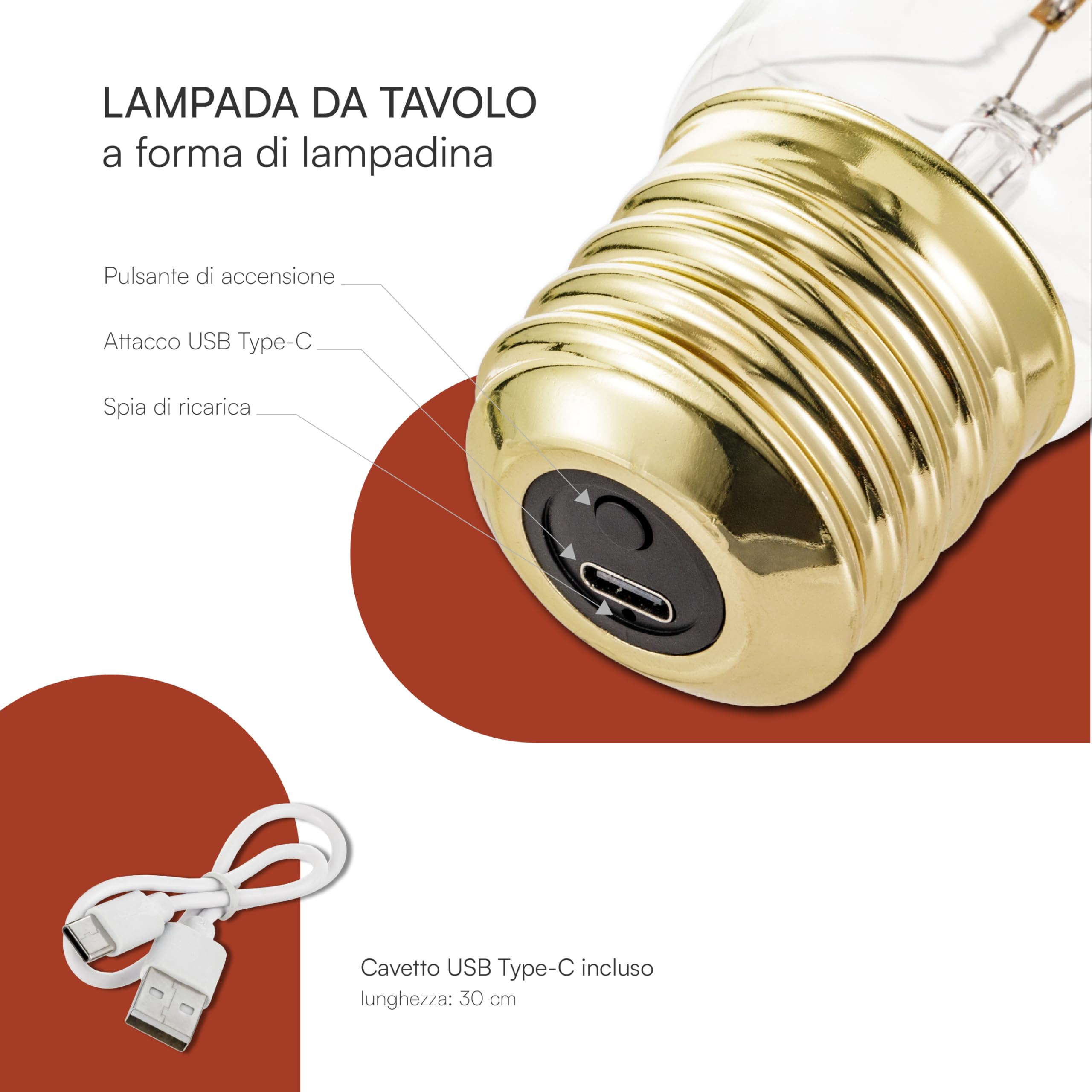 Baroni Home Lampadina Cuori con Freccia lampada tavolo USB