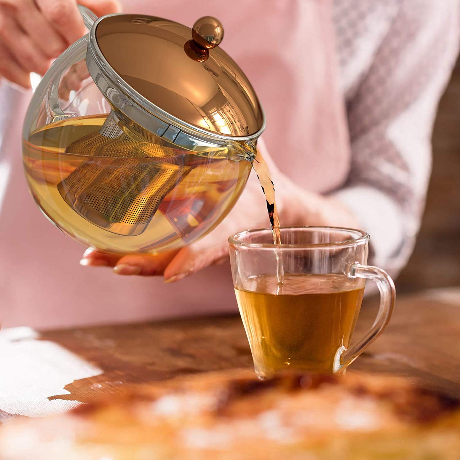 bonVIVO teiera vetro 1,5 L rame con infusore