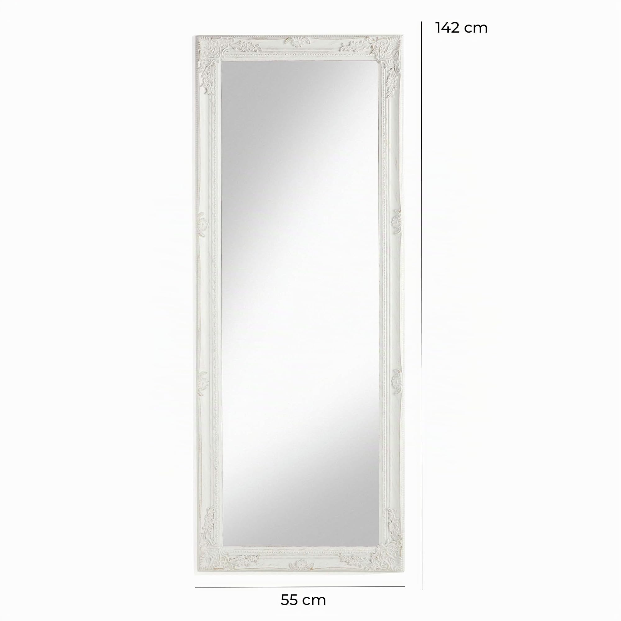 Baroni specchio da parete rettangolare 55x142 cm bianco anticato