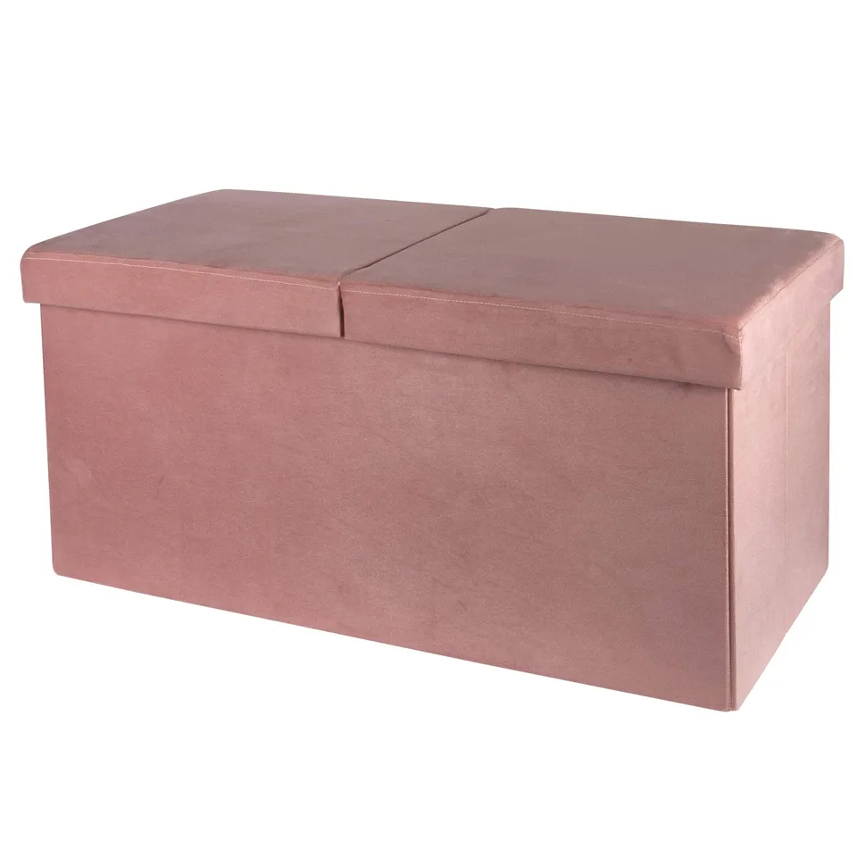 Baroni Home Pouf Contenitore Pieghevole Velluto Rosa Cipria 76x38x38 cm