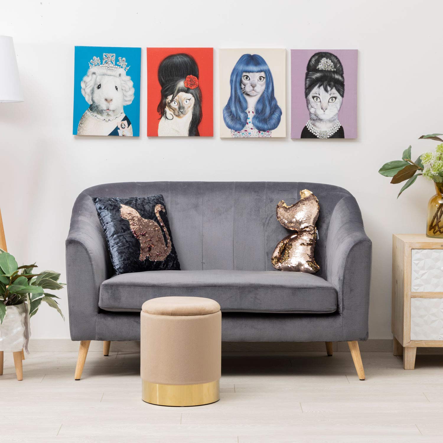 Baroni Home Pouf Contenitore Velluto Nocciola 31x31x39 cm