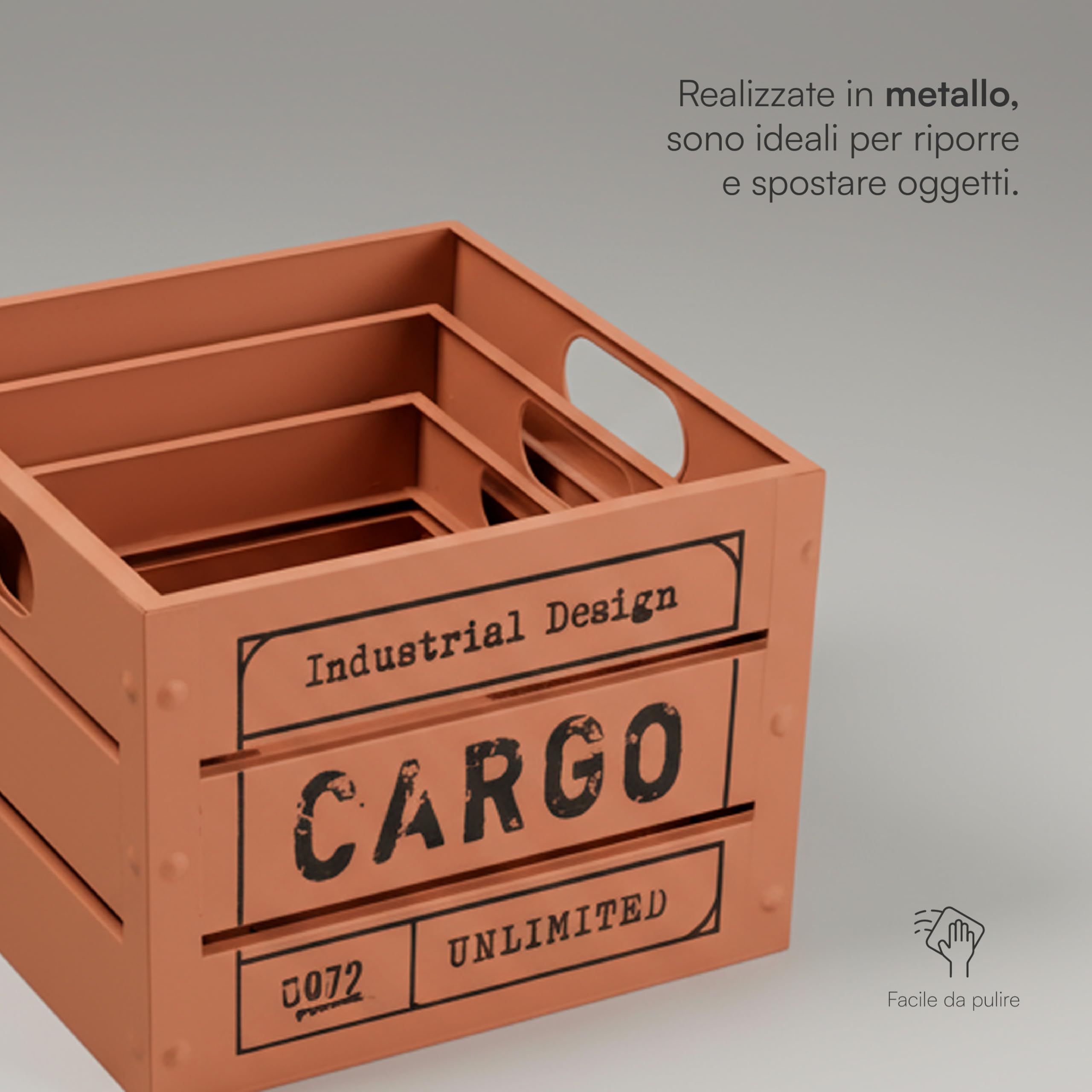 Baroni Home Cargo set 3 cassette metallo quadrate mattone