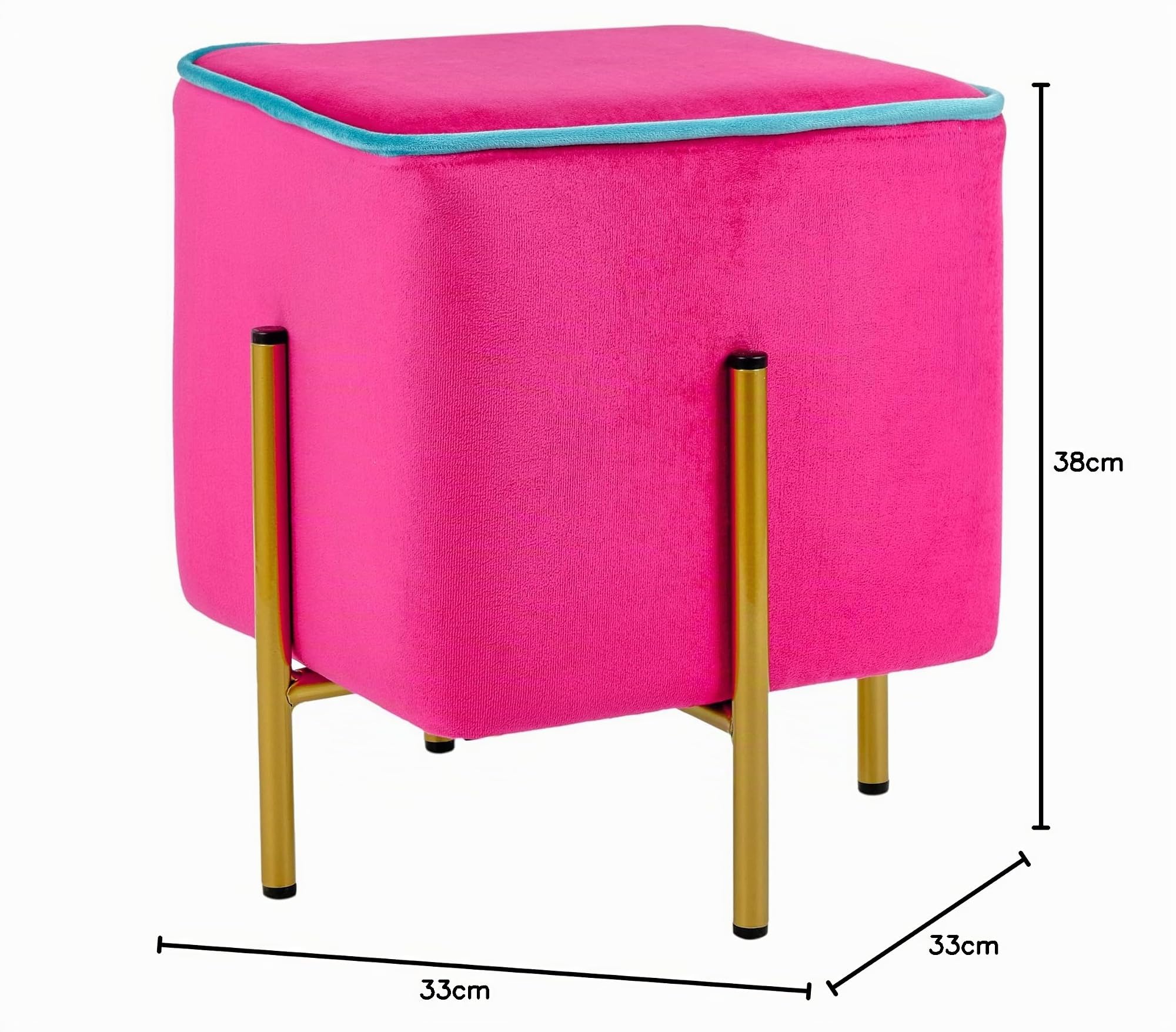 Baroni Home Pouf Velluto Fucsia Bordo Turchese 33x33x38 cm