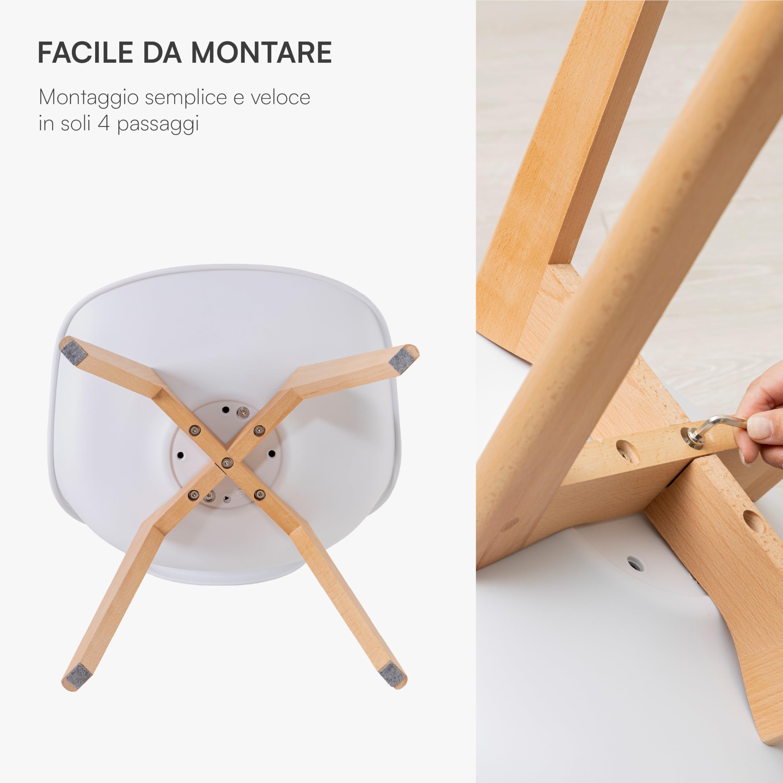Baroni Home sedia pranzo ufficio bianca gambe legno 1 pezzo