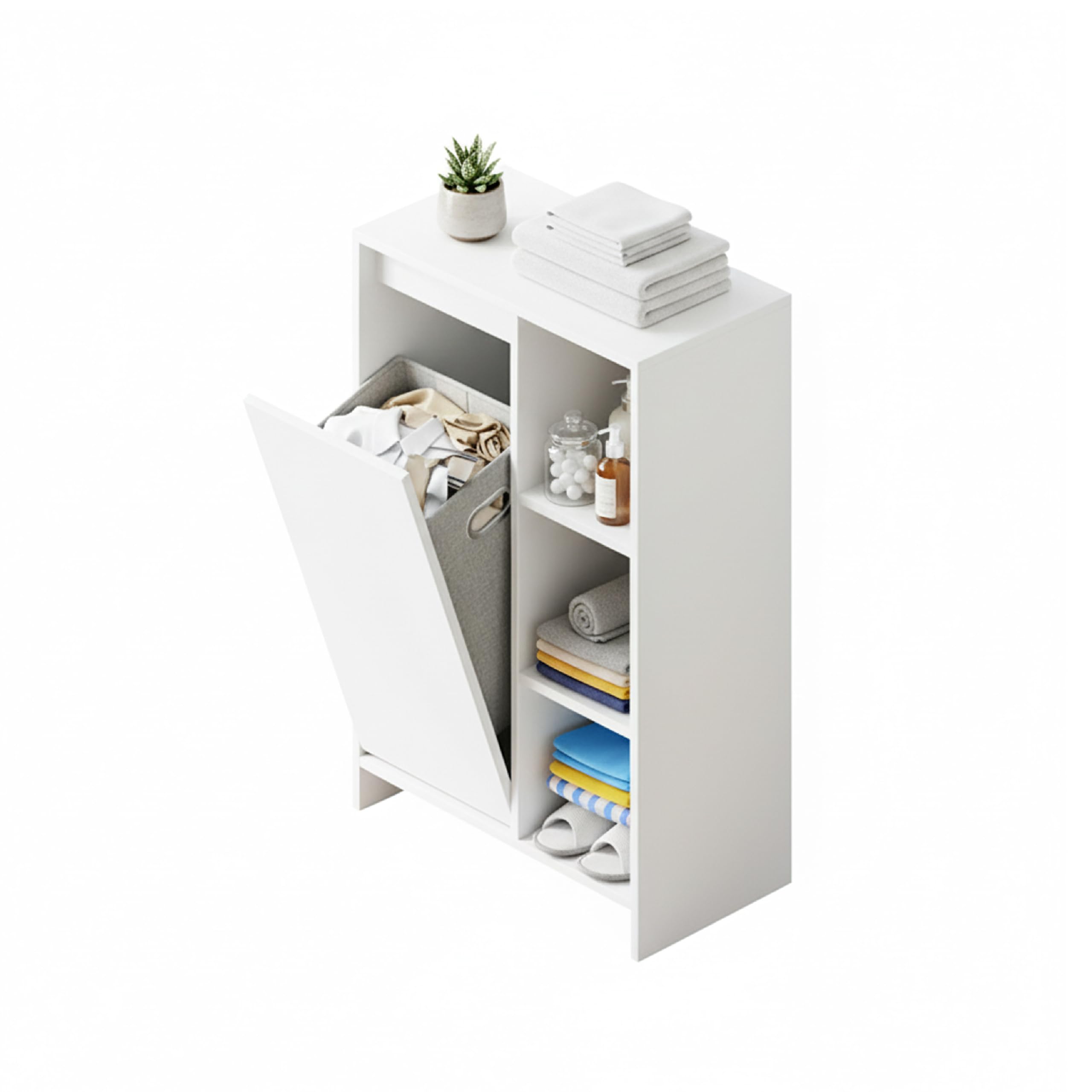 Baroni Home Mobile Portabiancheria Bianco con Cesto 50x30x87 cm