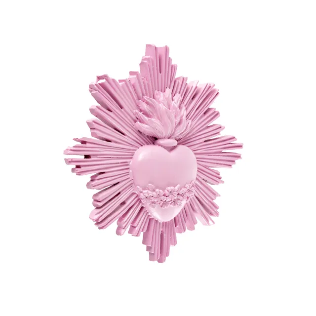 Baroni Home ex voto cuore sacro rosa resina 14x14 cm raggi