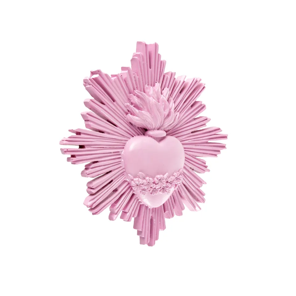 Baroni Home ex voto cuore sacro rosa resina 14x14 cm raggi