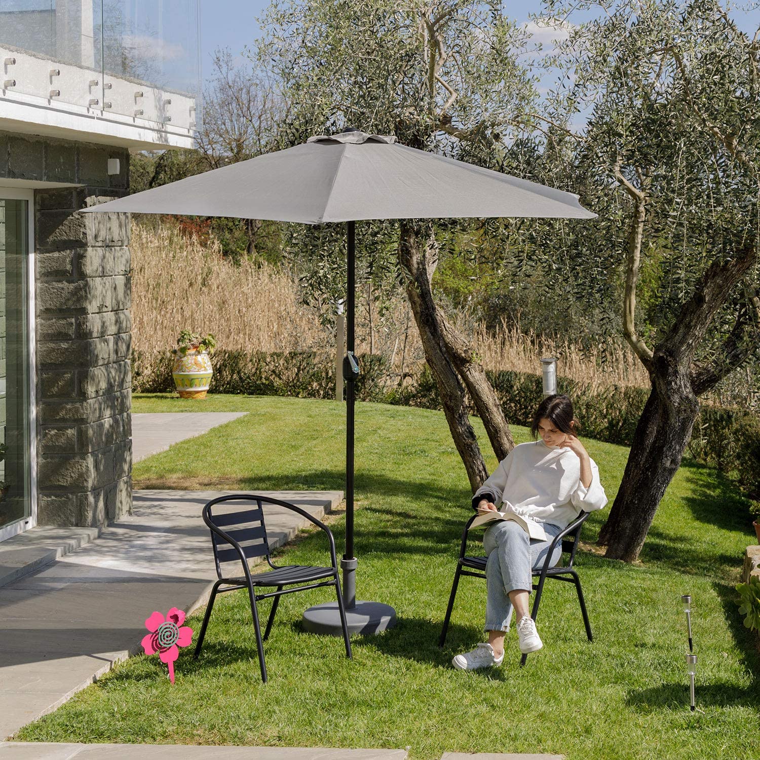 Baroni Home Ombrellone da Giardino Grigio 270x236 cm con Manovella
