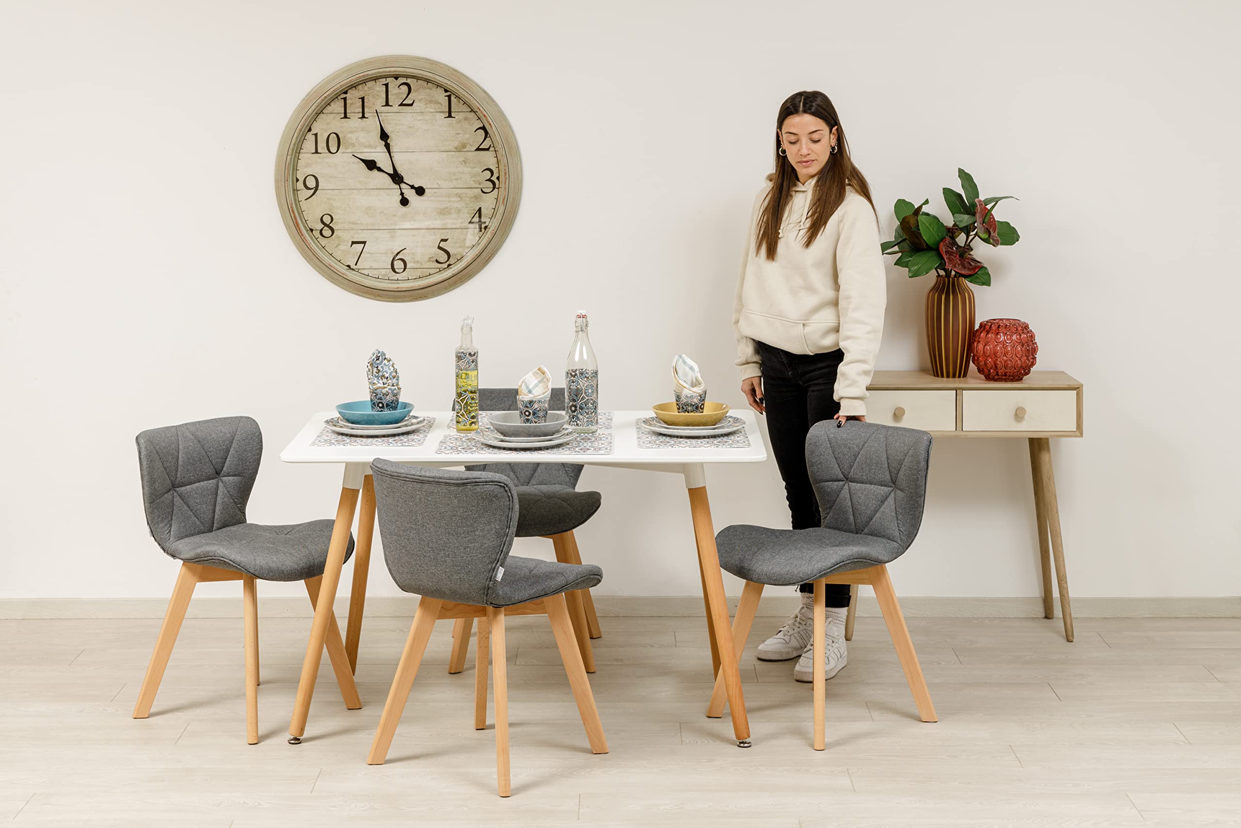 Baroni Home sedia grigia 1 pezzo gambe legno