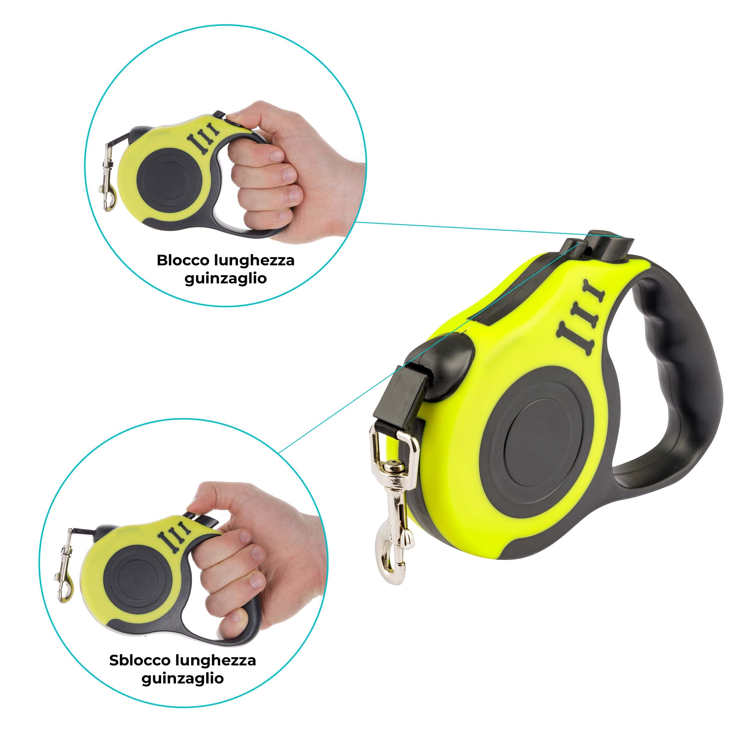 Baroni Home Guinzaglio Retrattile Cani Giallo 5 m 30 kg