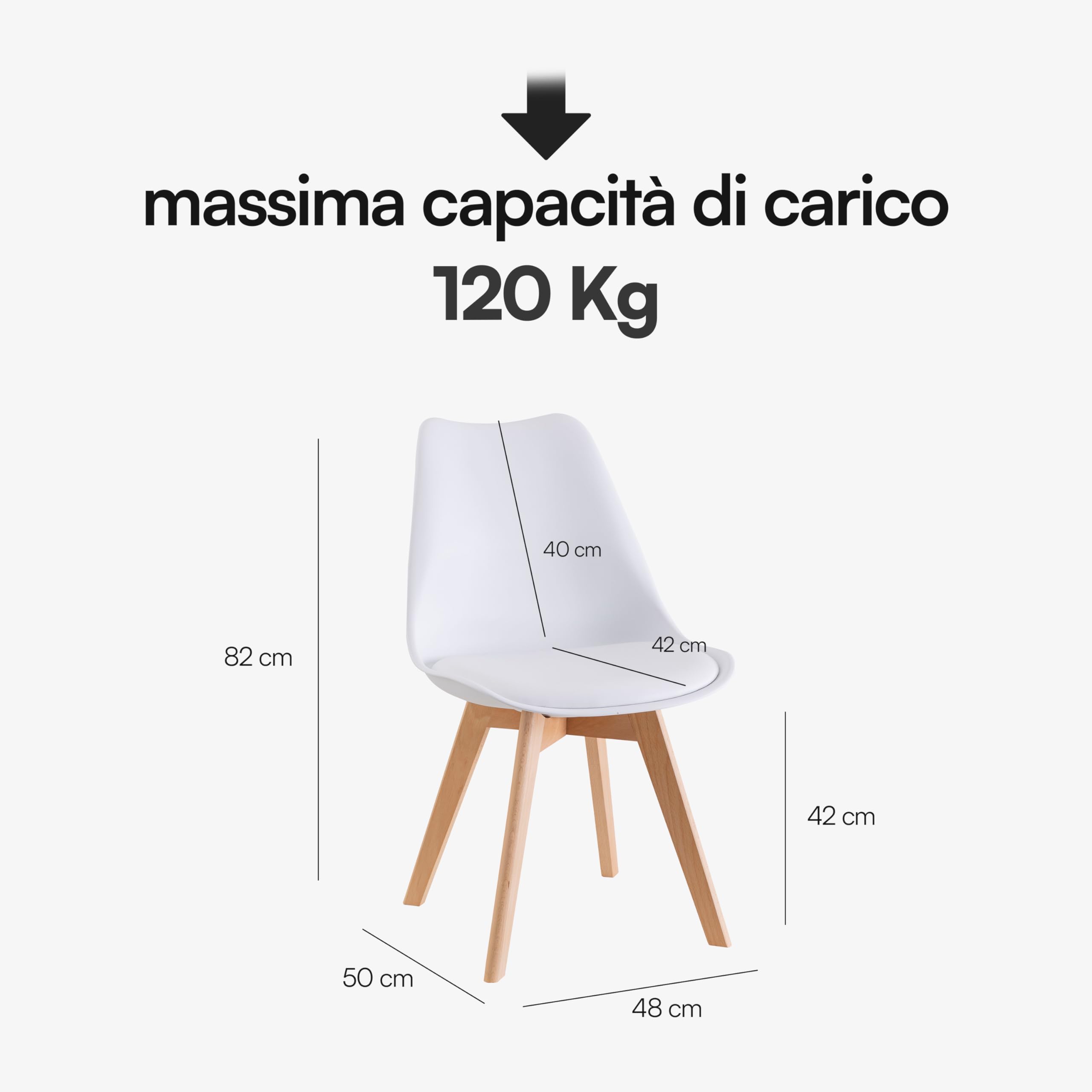 Baroni Home sedia pranzo ufficio bianca gambe legno 1 pezzo