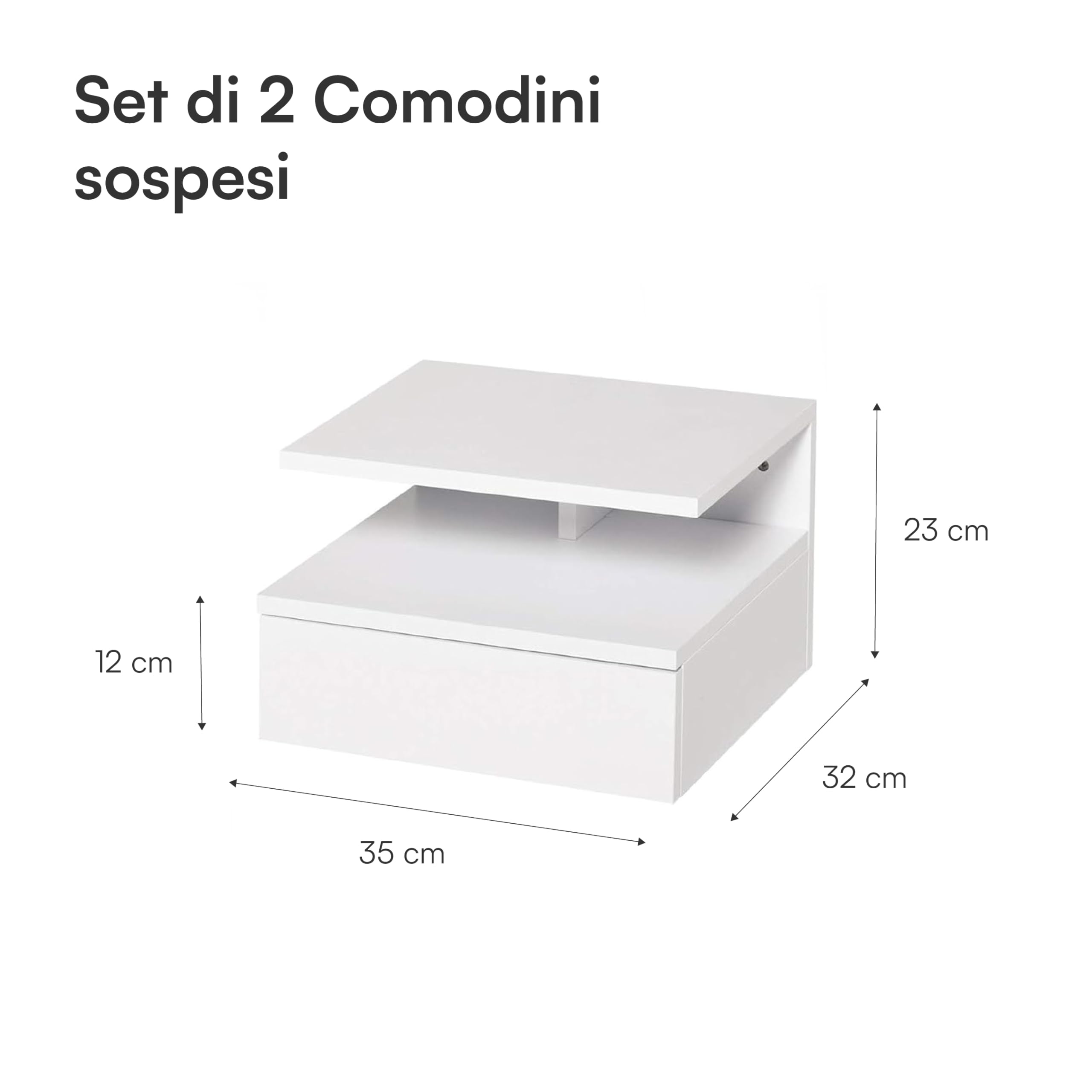 Baroni Home Set 2 Comodini Sospesi Bianchi con Cassetto
