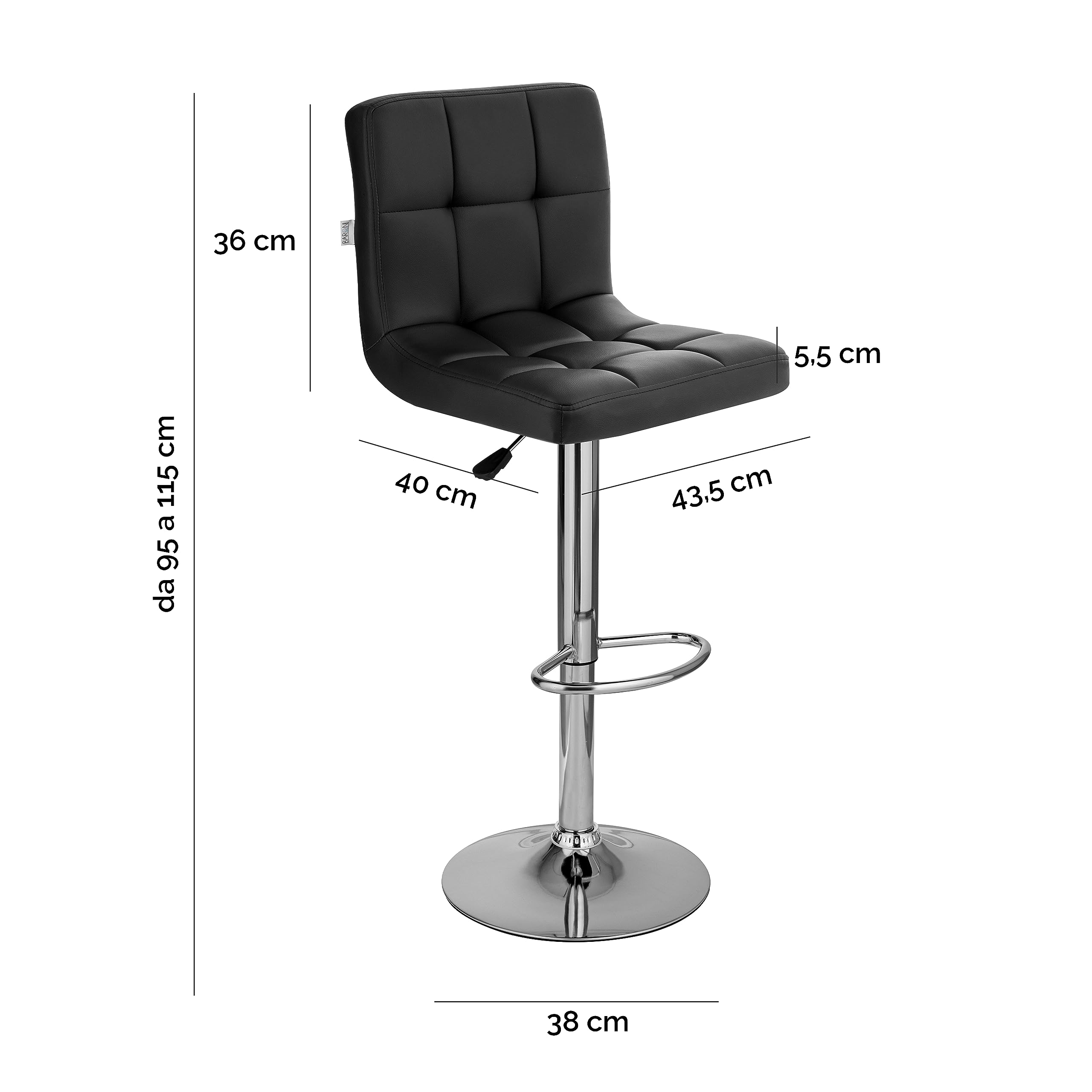 Baroni Home sgabello bar cucina nero ecopelle 1 pezzo regolabile