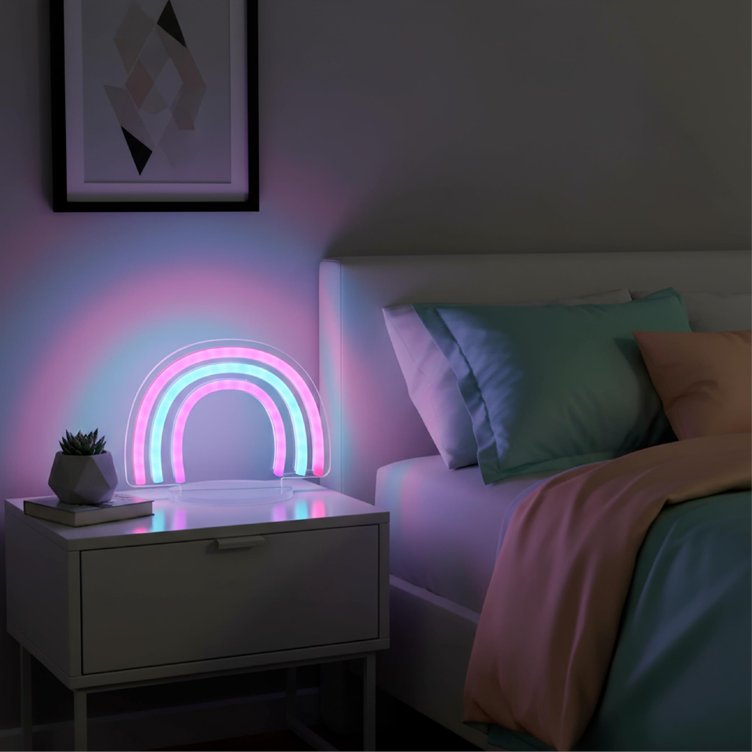Baroni Home Arcobaleno lampada LED neon rosa celeste USB