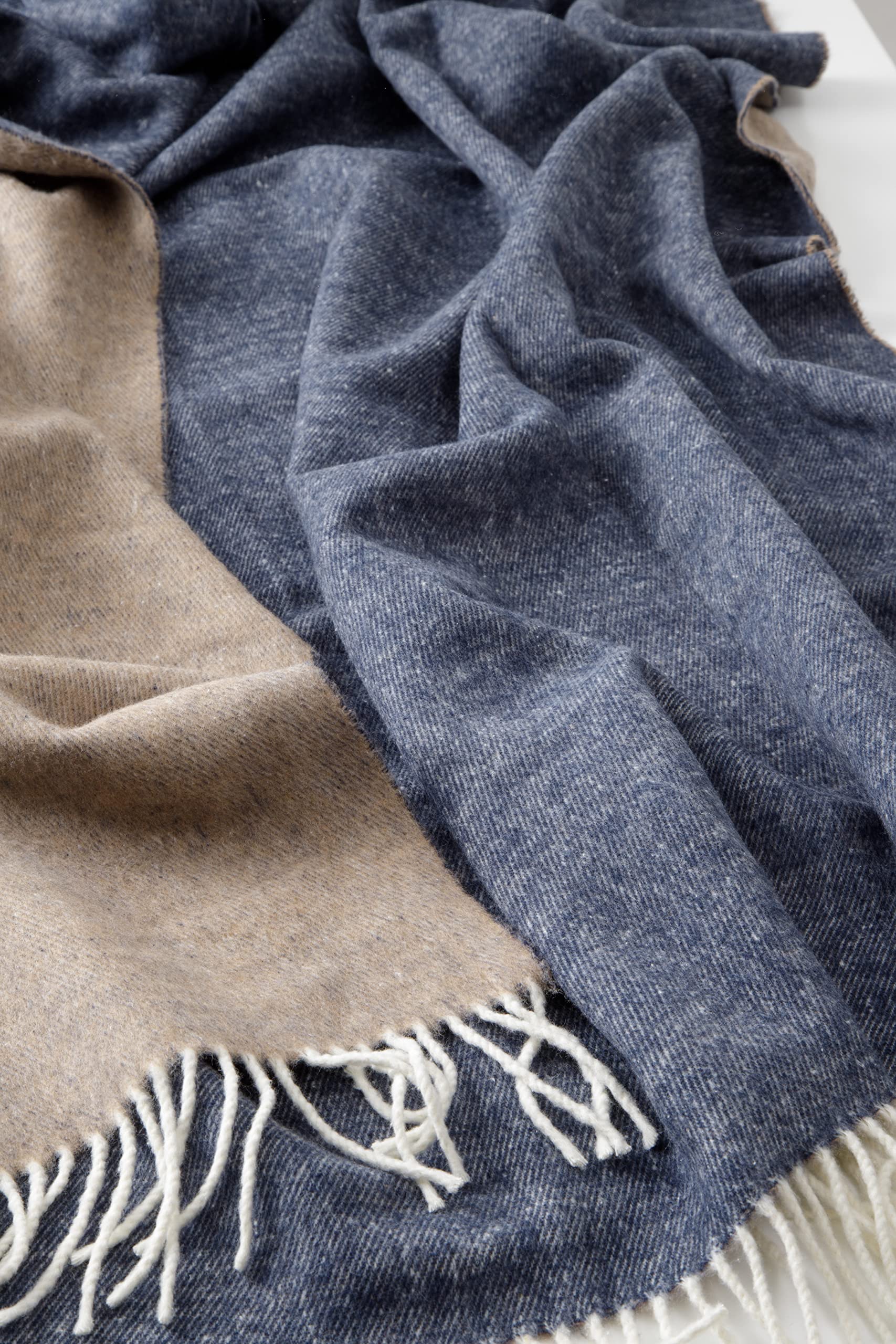 Baroni Home plaid double face blu e beige 130x170 cm