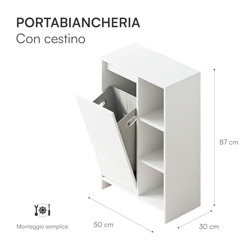 Baroni Home Mobile Portabiancheria Bianco con Cesto 50x30x87 cm