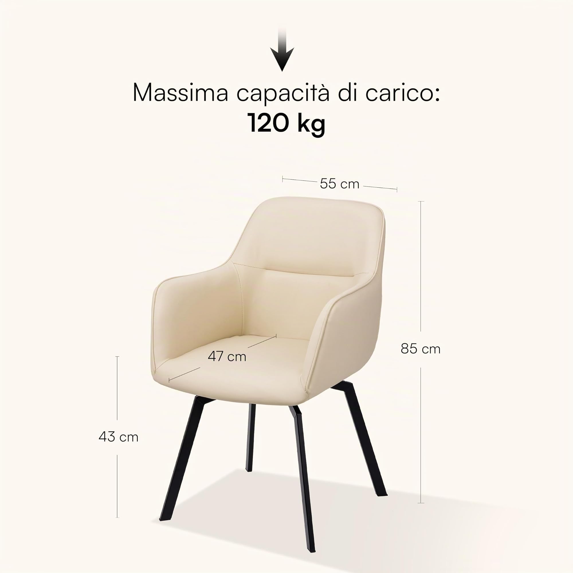 Baroni Home Poltrona Girevole Ecopelle Beige 55x85x47 cm