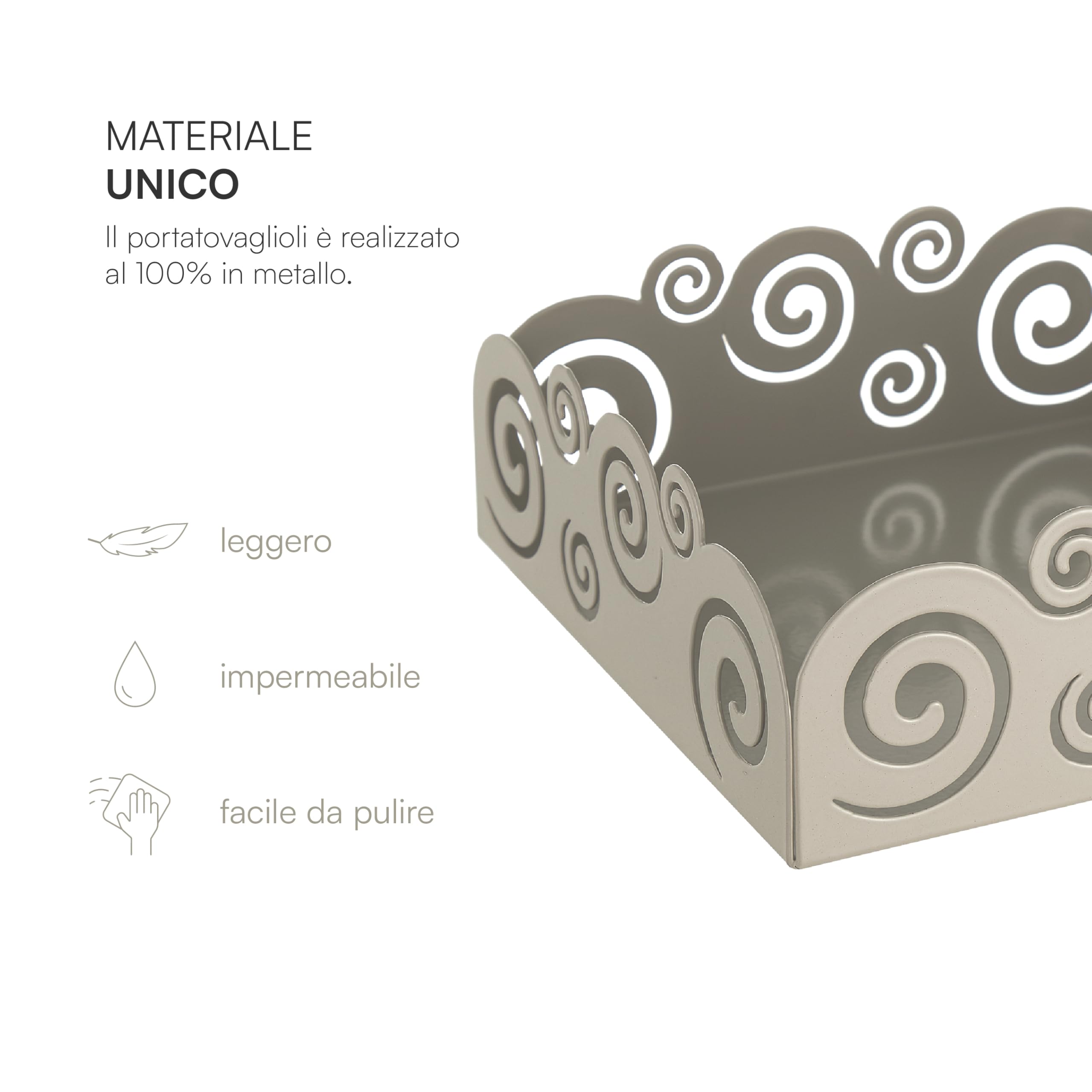 Baroni Home Portatovaglioli Metallo Ricciolo Tortora 16,5 cm