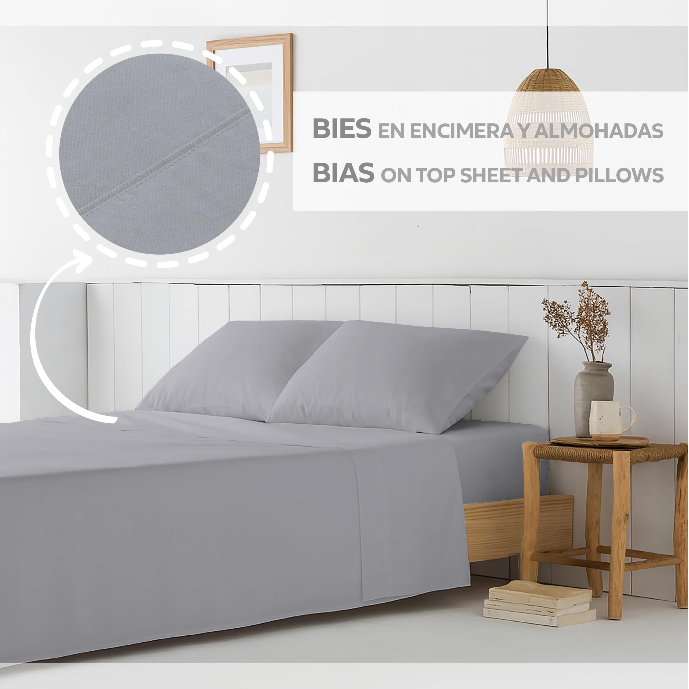 Textilhome EasyCosy Set Lenzuola Singolo 105x200 Grigio Chiaro 3 Pezzi