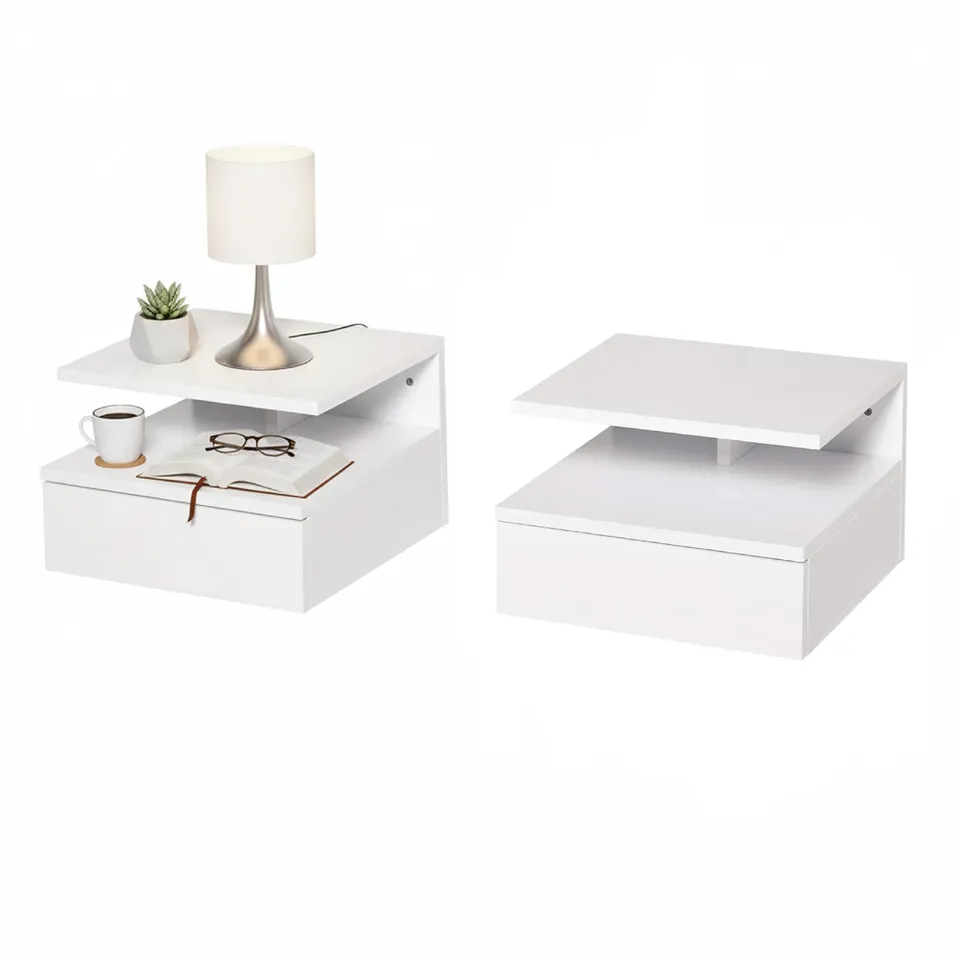 Baroni Home Set 2 Comodini Sospesi Bianchi con Cassetto
