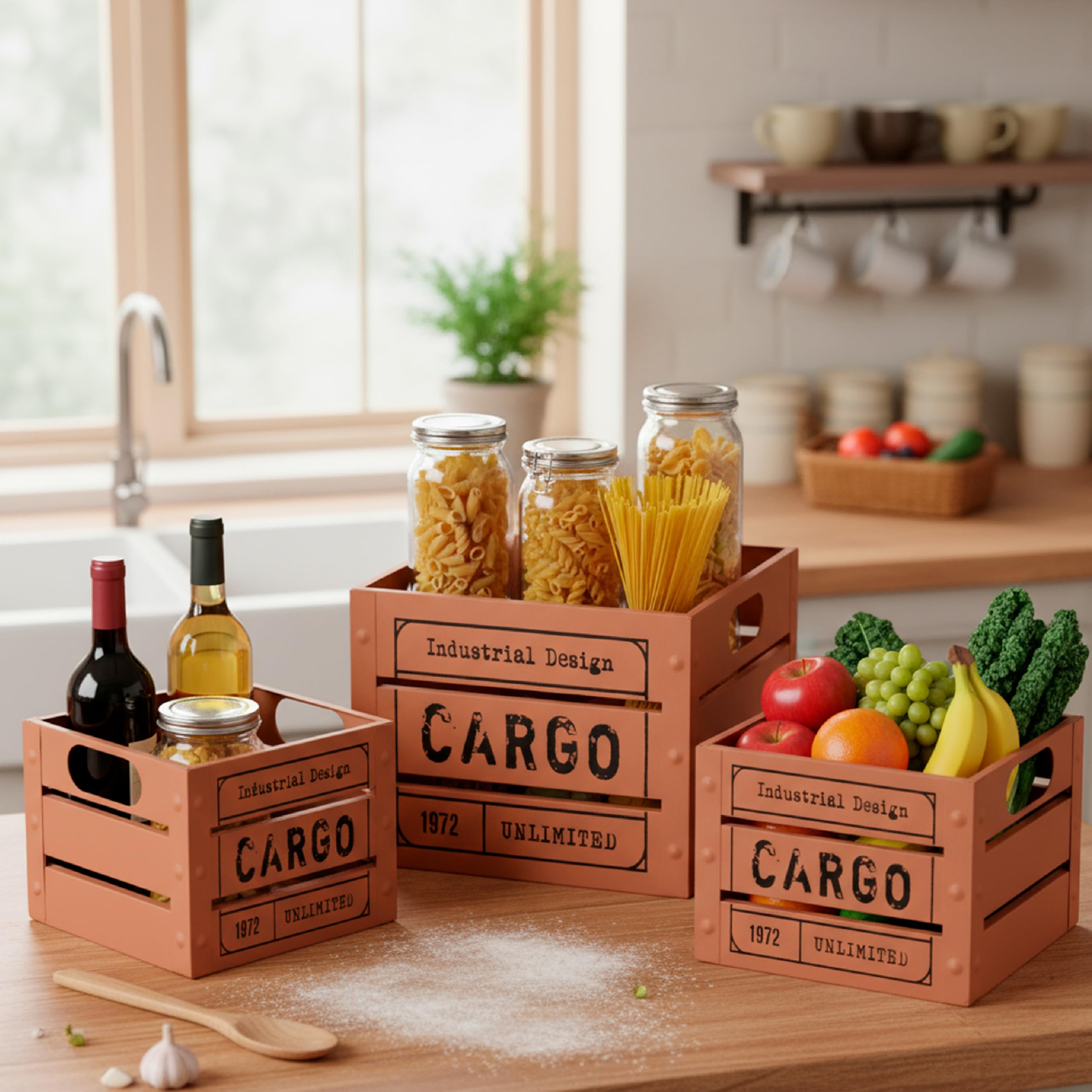Baroni Home Cargo set 3 cassette metallo quadrate mattone